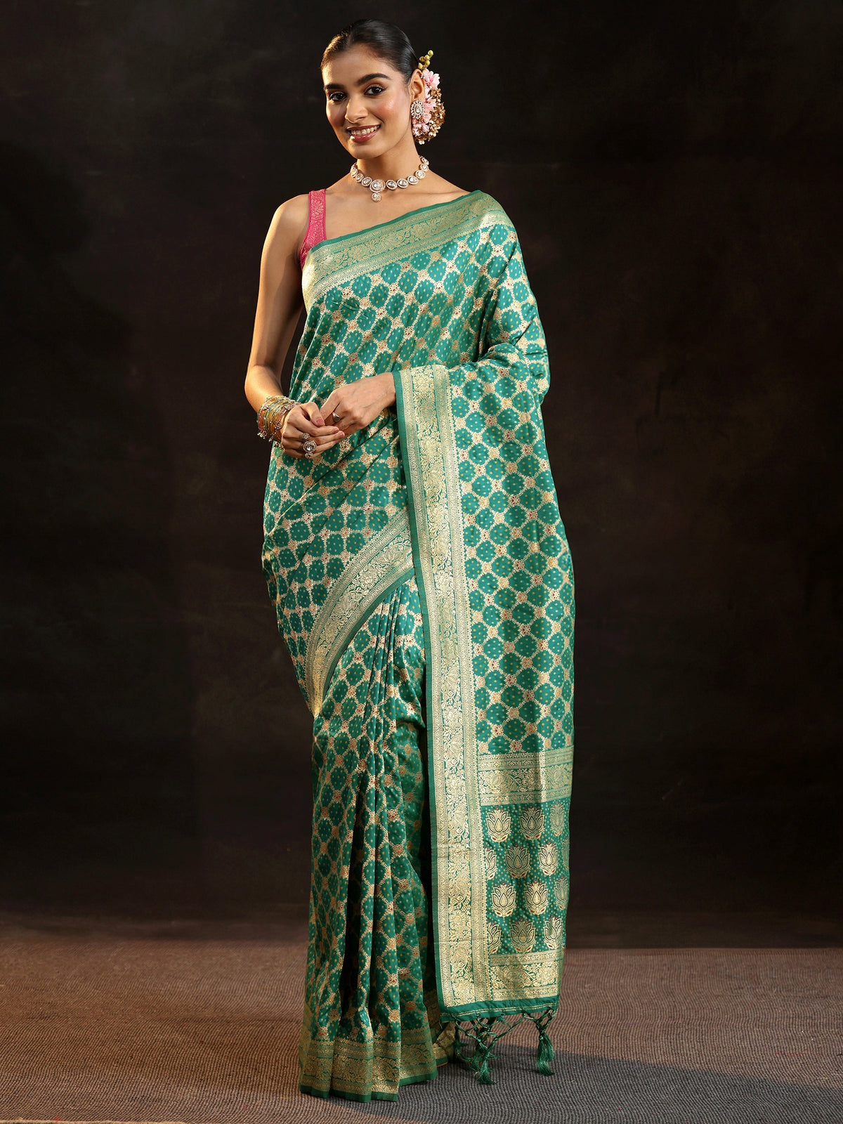Anouk Teal Green Banarasi Silk Blend Saree