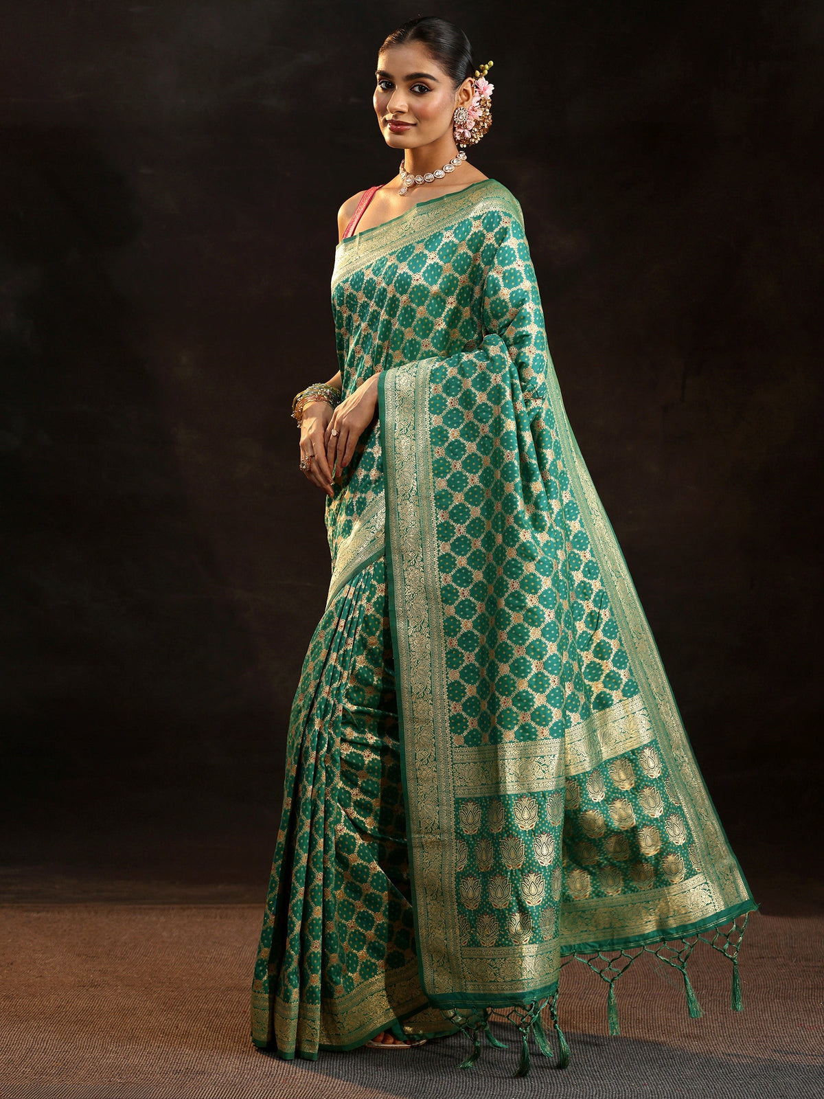 Anouk Teal Green Banarasi Silk Blend Saree