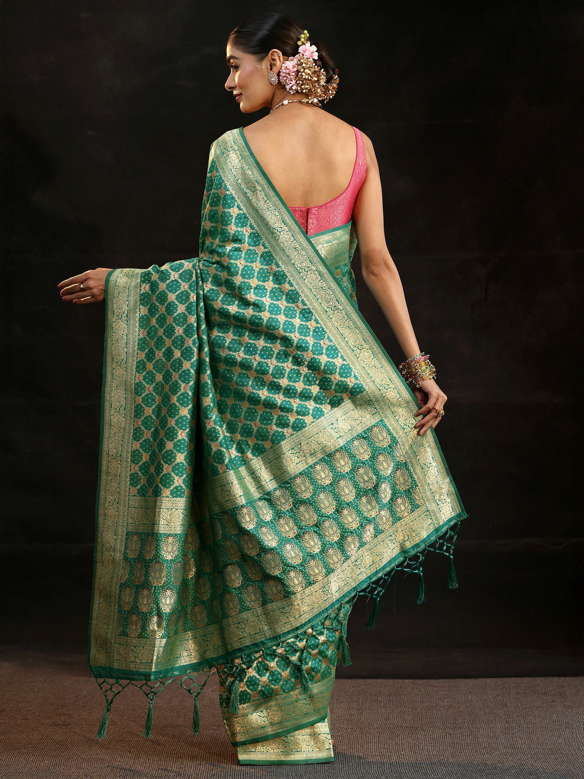 Anouk Teal Green Banarasi Silk Blend Saree