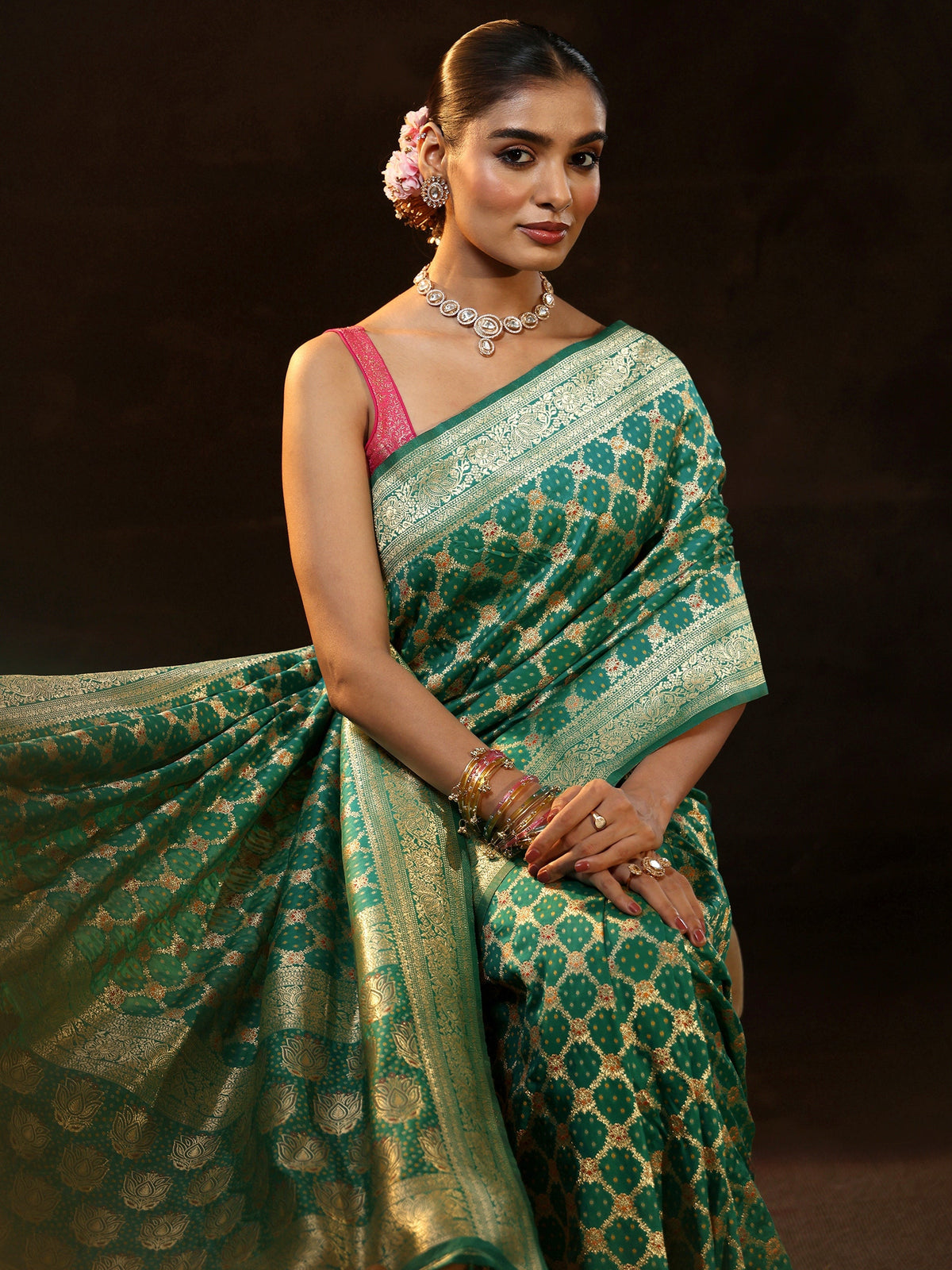 Anouk Teal Green Banarasi Silk Blend Saree