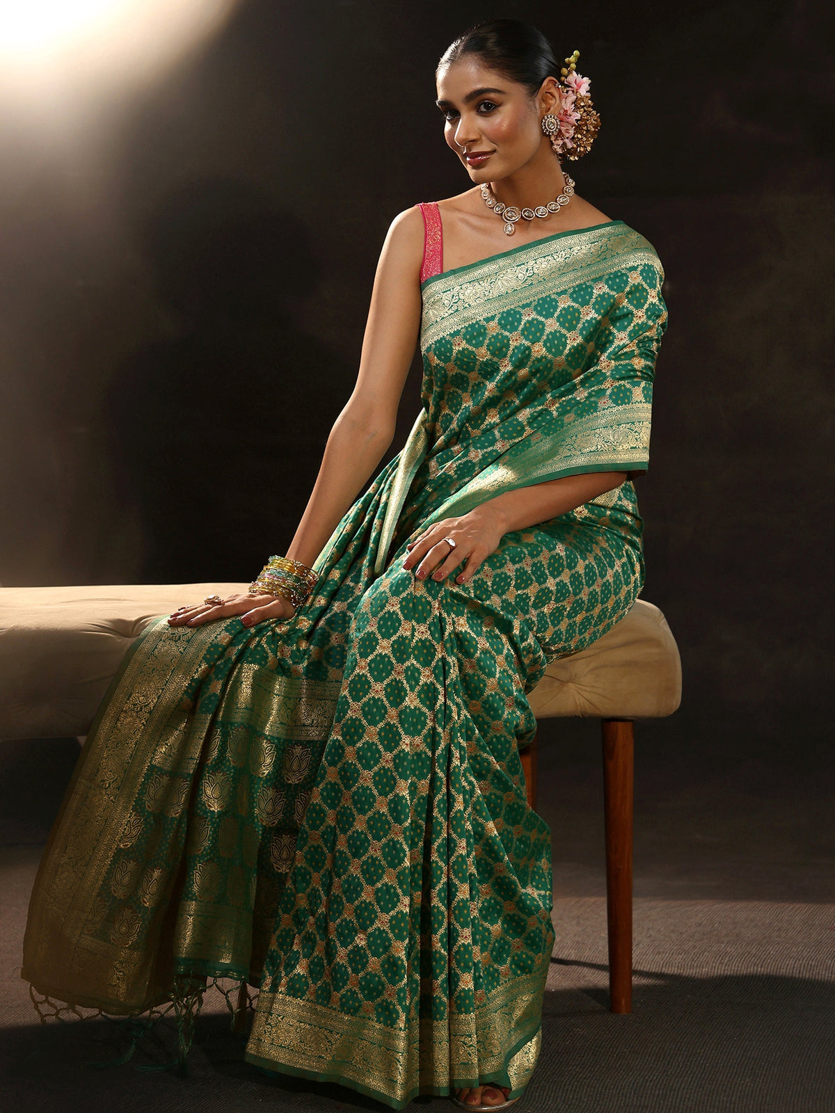 Anouk Teal Green Banarasi Silk Blend Saree