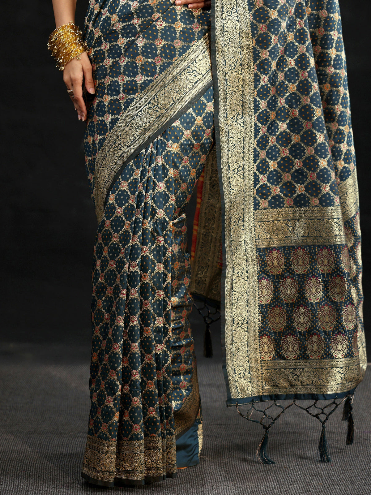 Anouk Navy Blue Banarasi Silk Blend Saree