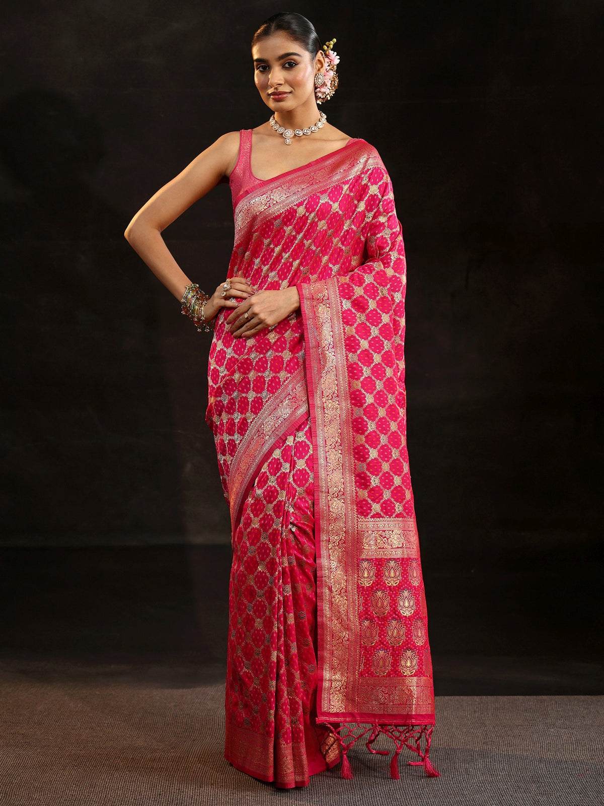 Anouk Rani Pink Banarasi Silk Blend Saree