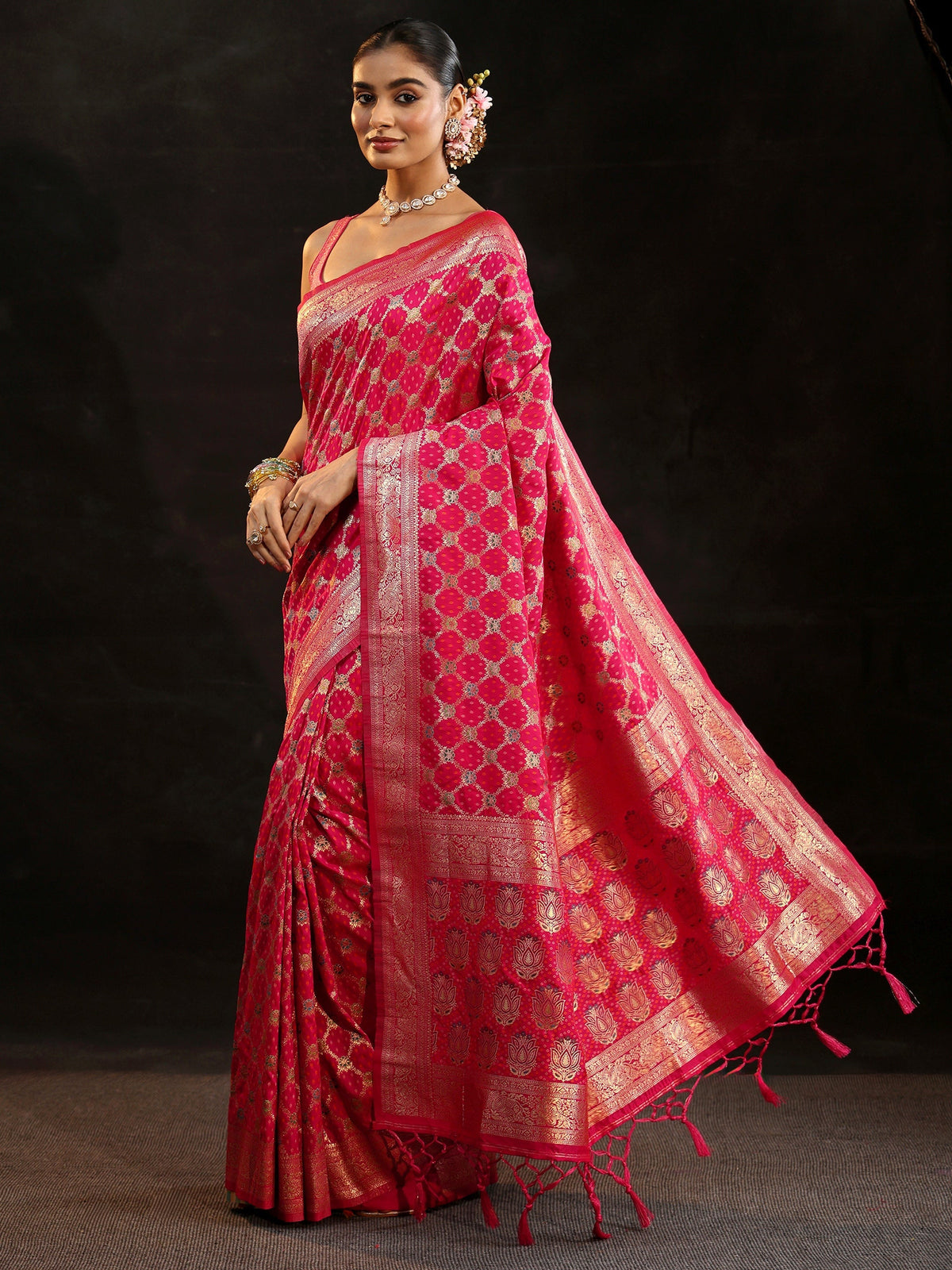 Anouk Rani Pink Banarasi Silk Blend Saree
