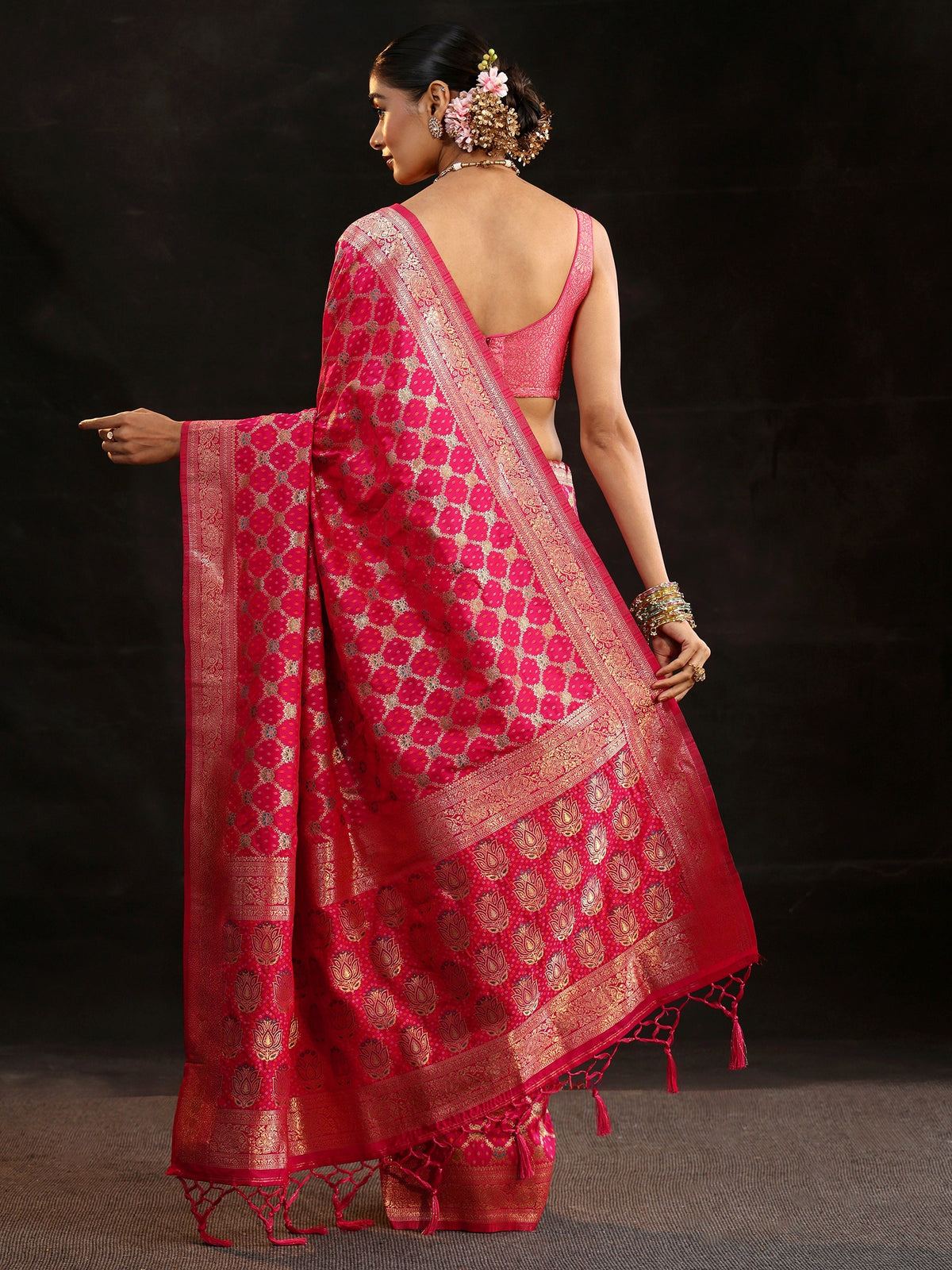 Anouk Rani Pink Banarasi Silk Blend Saree