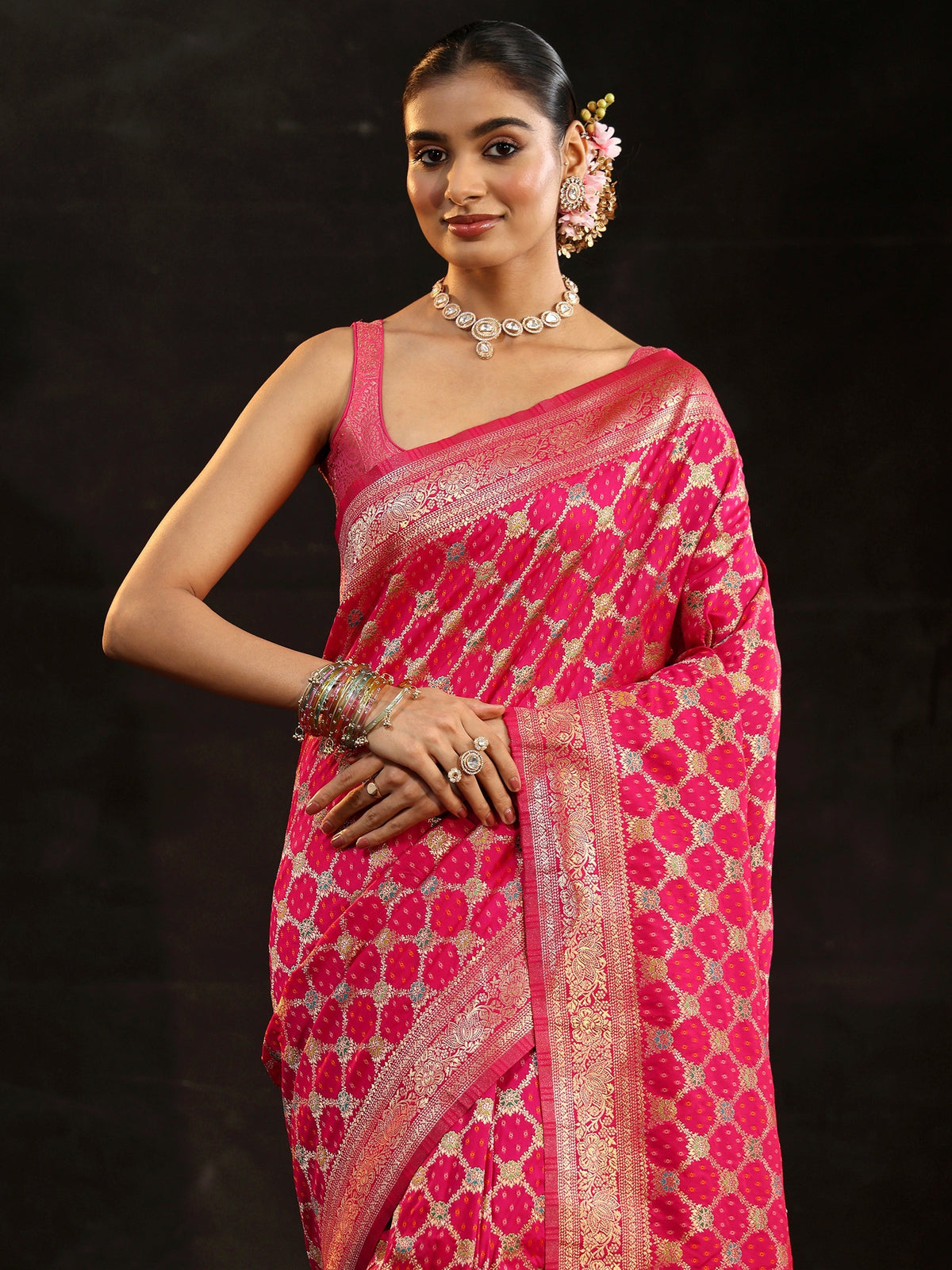 Anouk Rani Pink Banarasi Silk Blend Saree