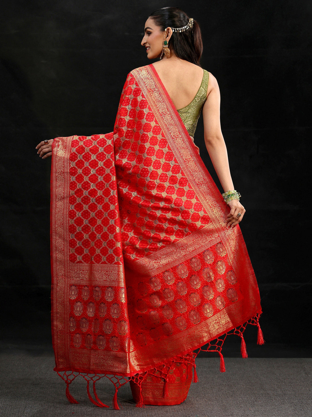 Anouk Vermilion Red Banarasi Silk Blend Saree