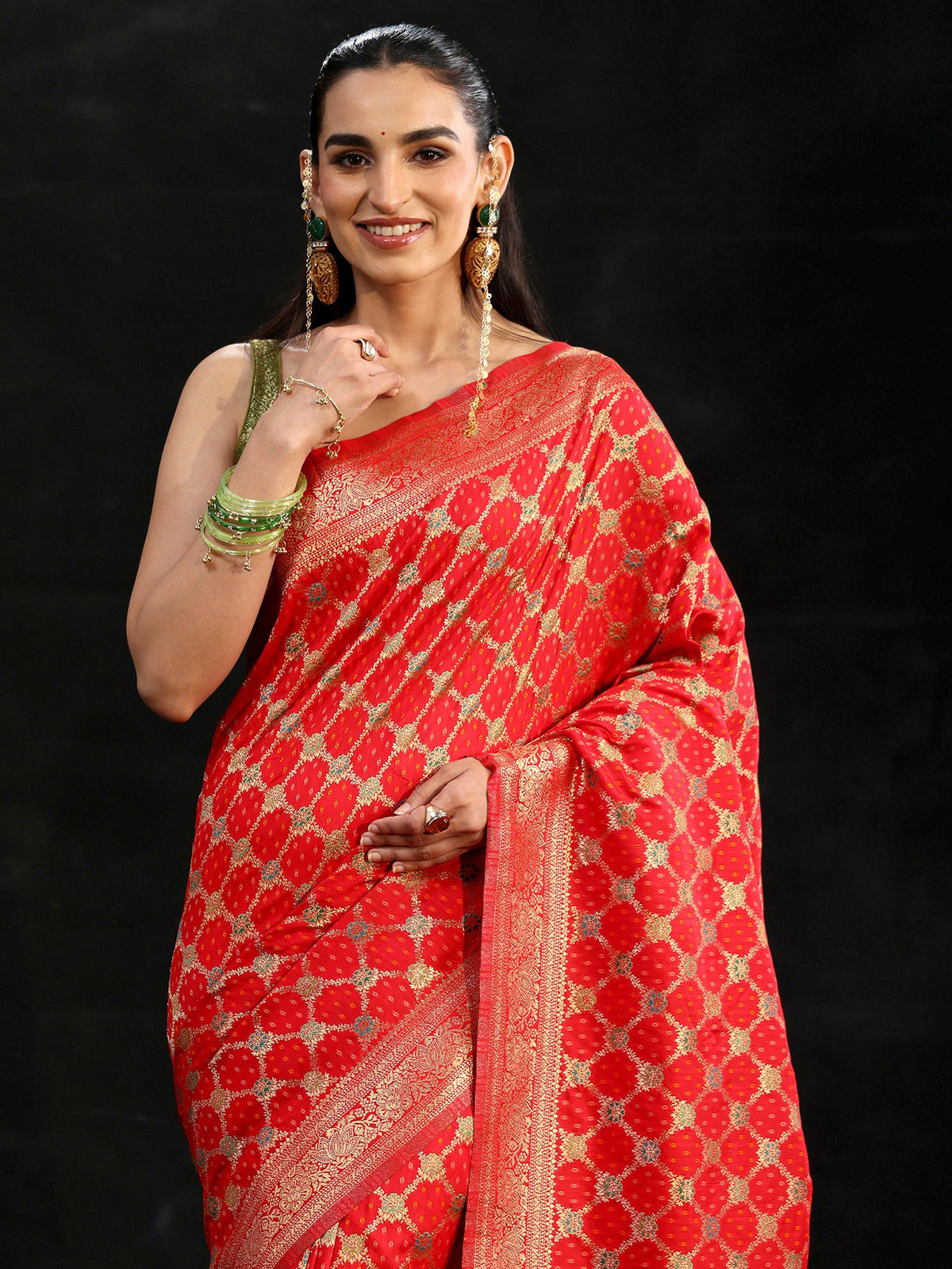 Anouk Vermilion Red Banarasi Silk Blend Saree