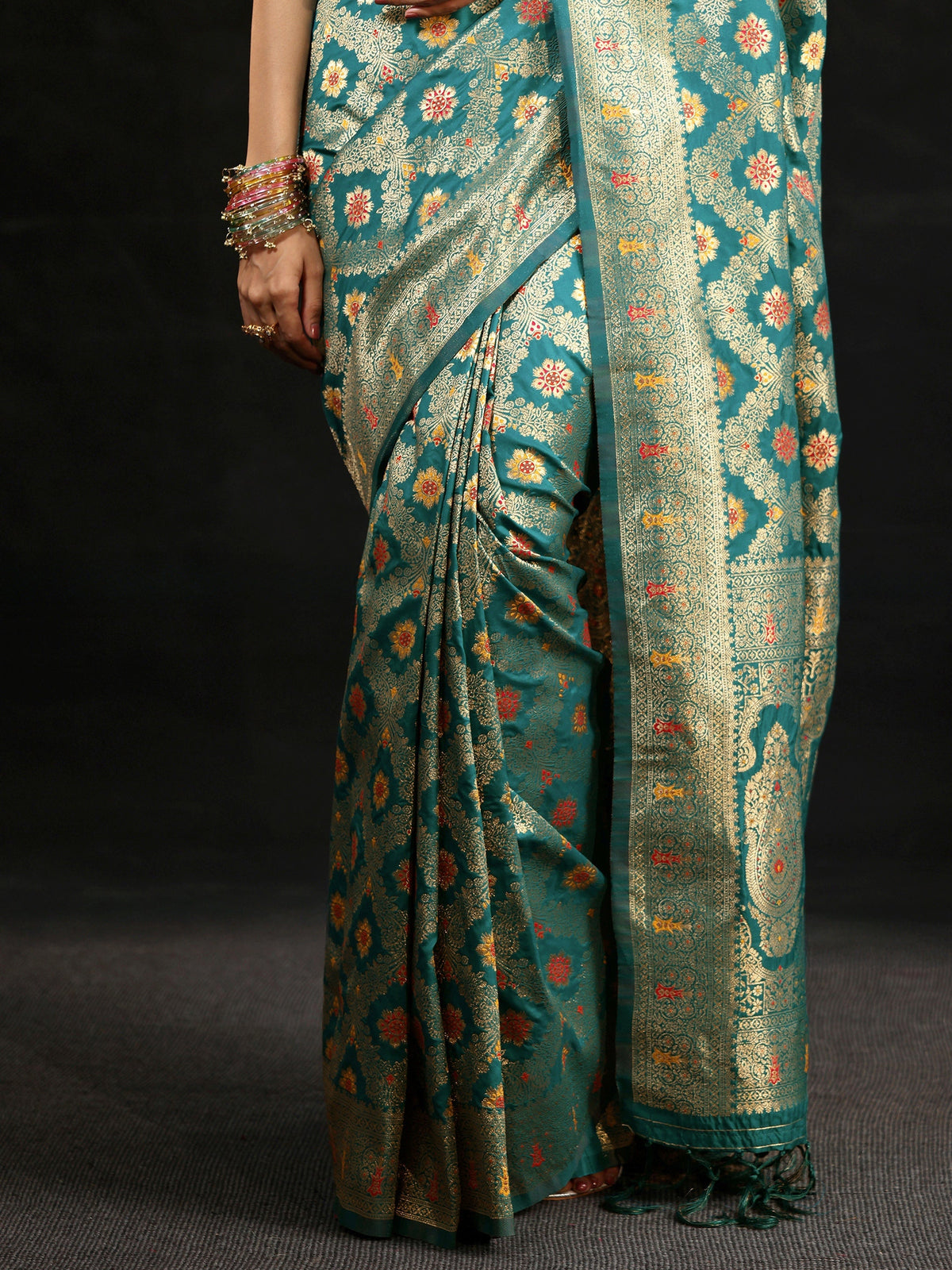 Anouk Teal Green Meenakari Banarasi Silk Blend Saree