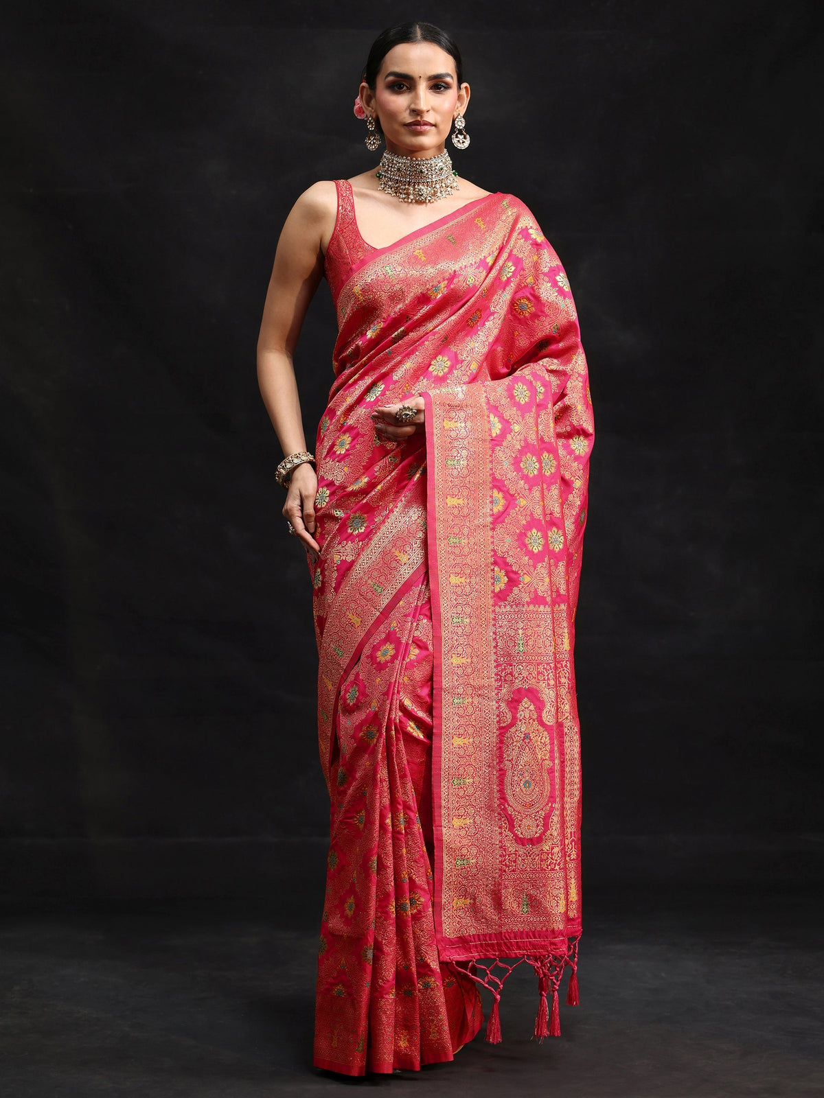 Anouk Rani Pink Meenakari Banarasi Silk Blend Saree