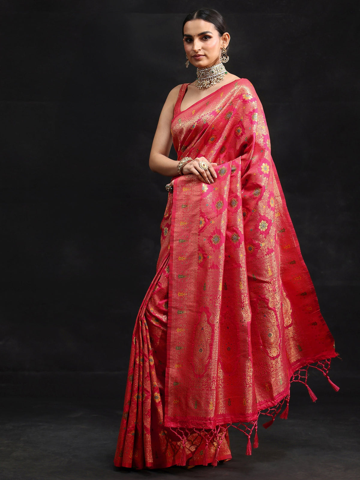 Anouk Rani Pink Meenakari Banarasi Silk Blend Saree