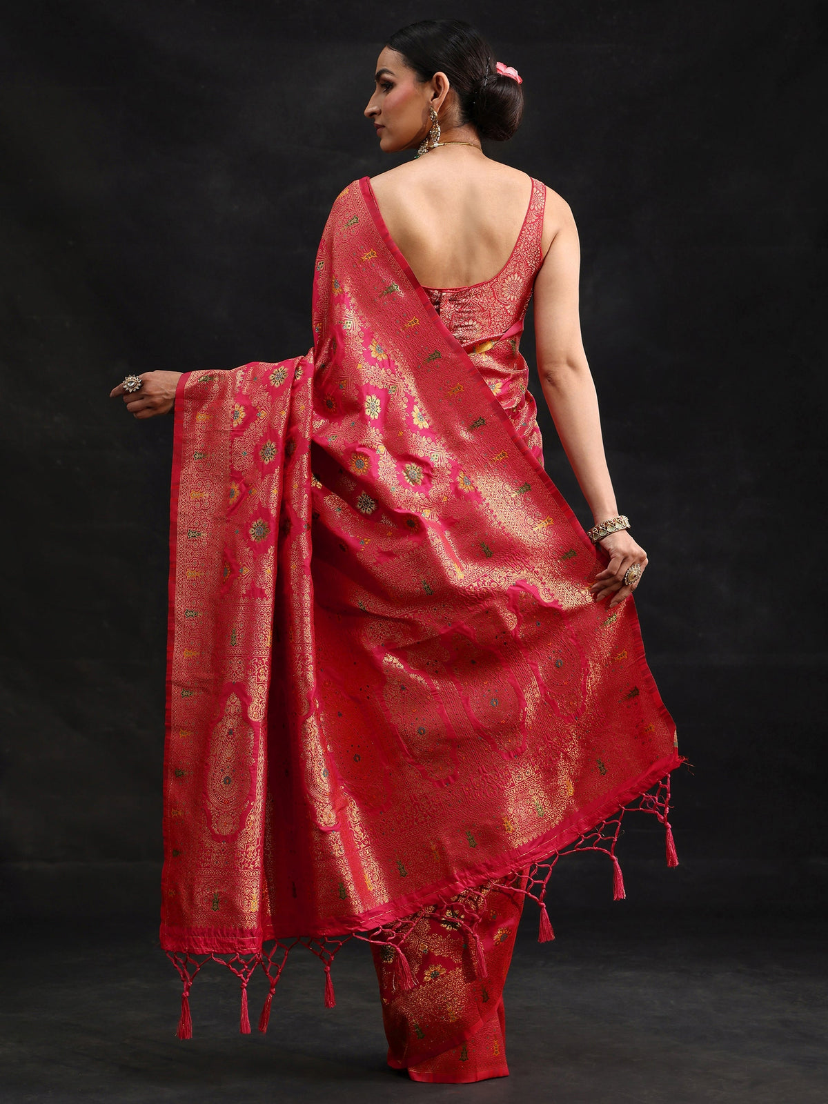 Anouk Rani Pink Meenakari Banarasi Silk Blend Saree