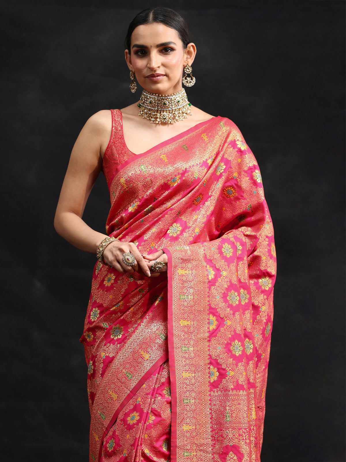 Anouk Rani Pink Meenakari Banarasi Silk Blend Saree