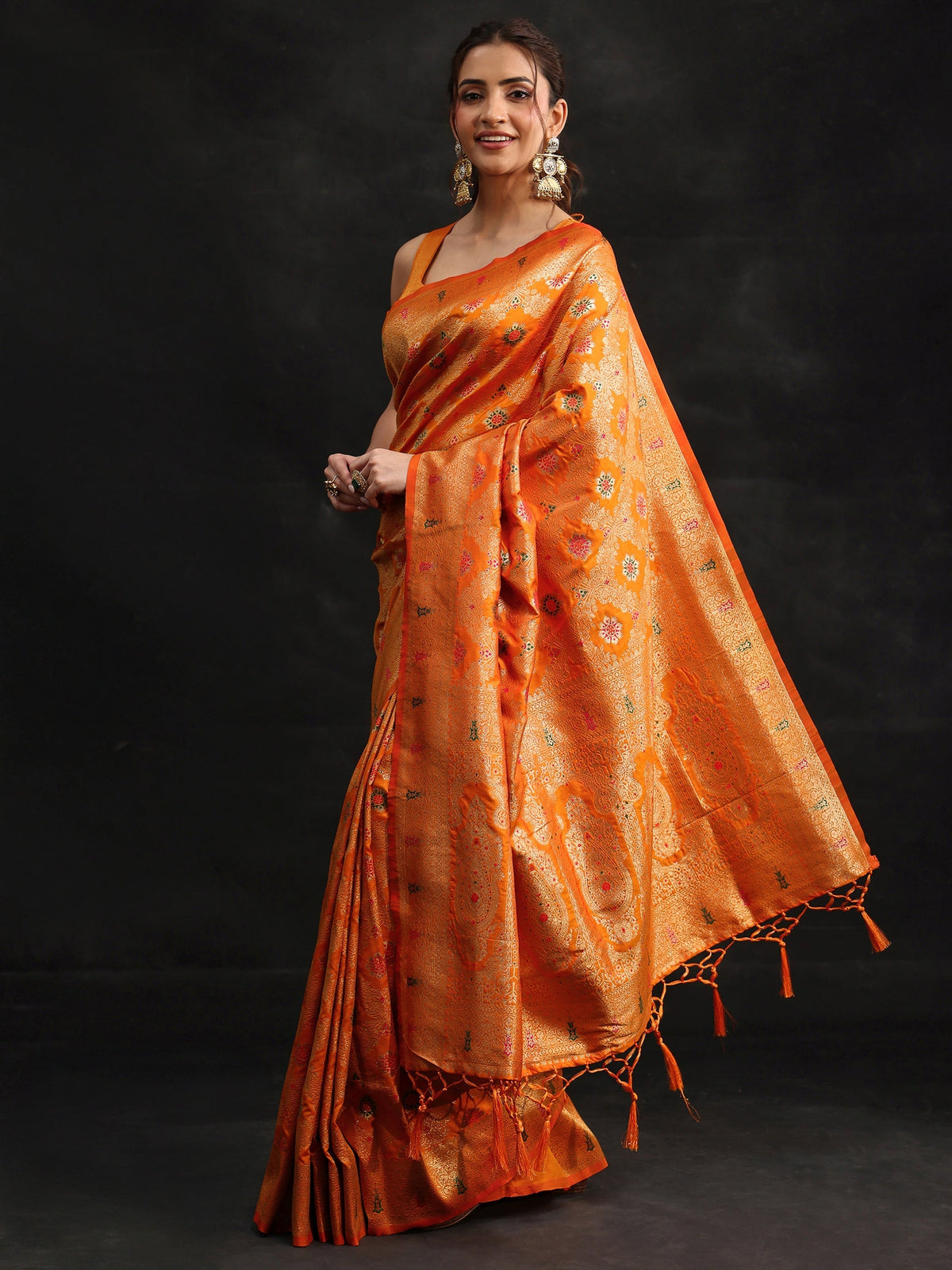 Anouk Orange Meenakari Banarasi Silk Blend Saree
