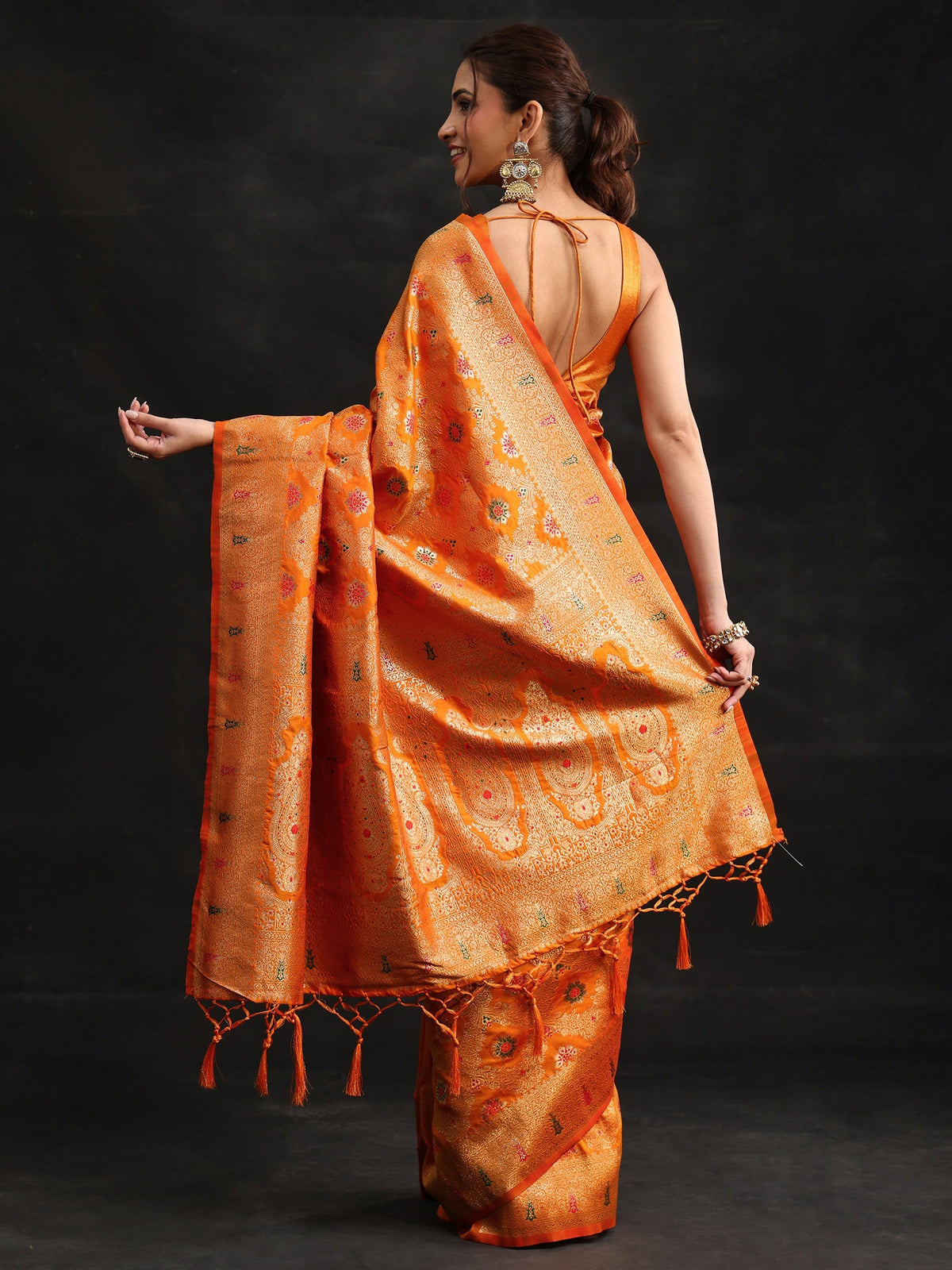Anouk Orange Meenakari Banarasi Silk Blend Saree