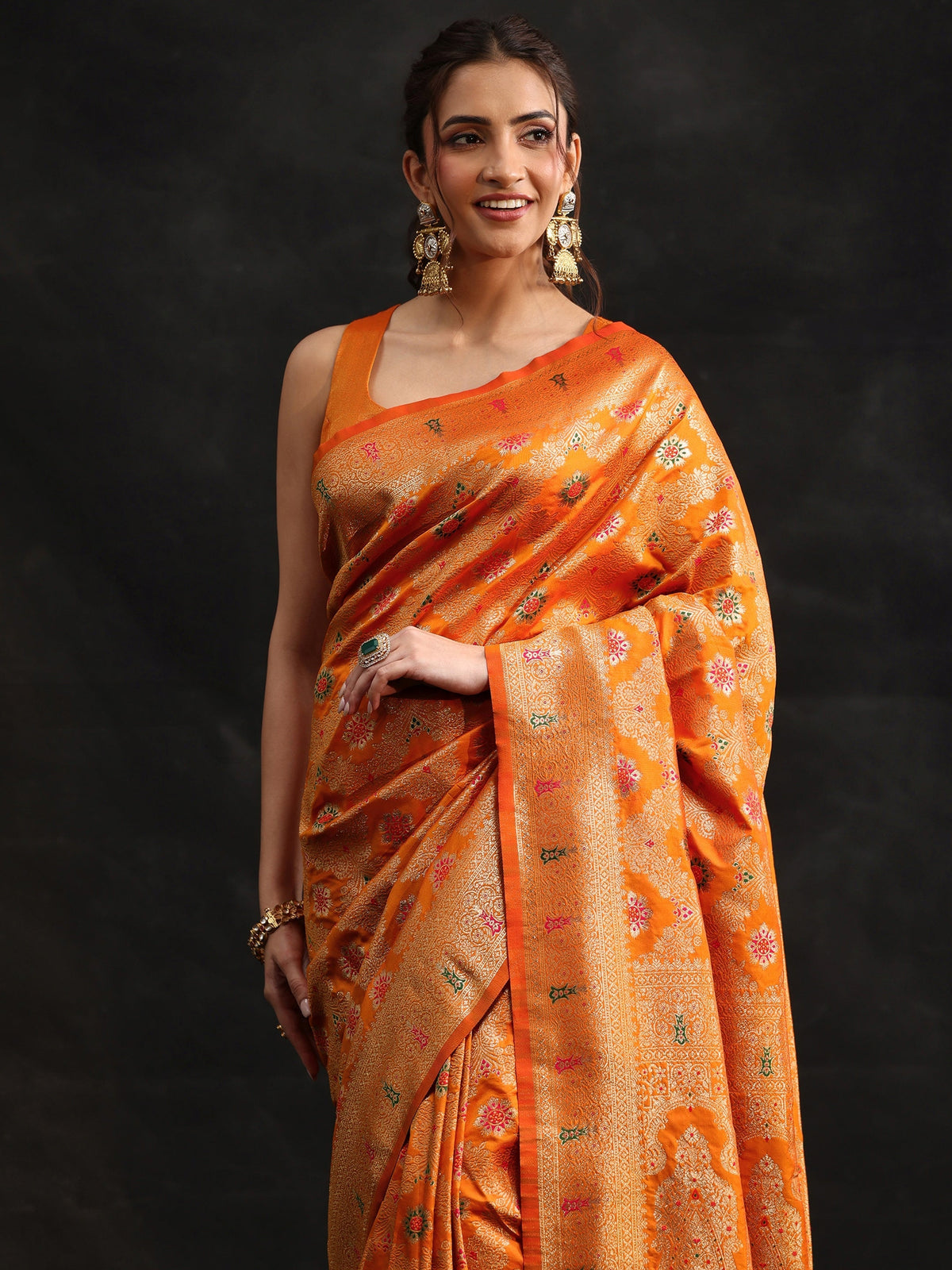 Anouk Orange Meenakari Banarasi Silk Blend Saree