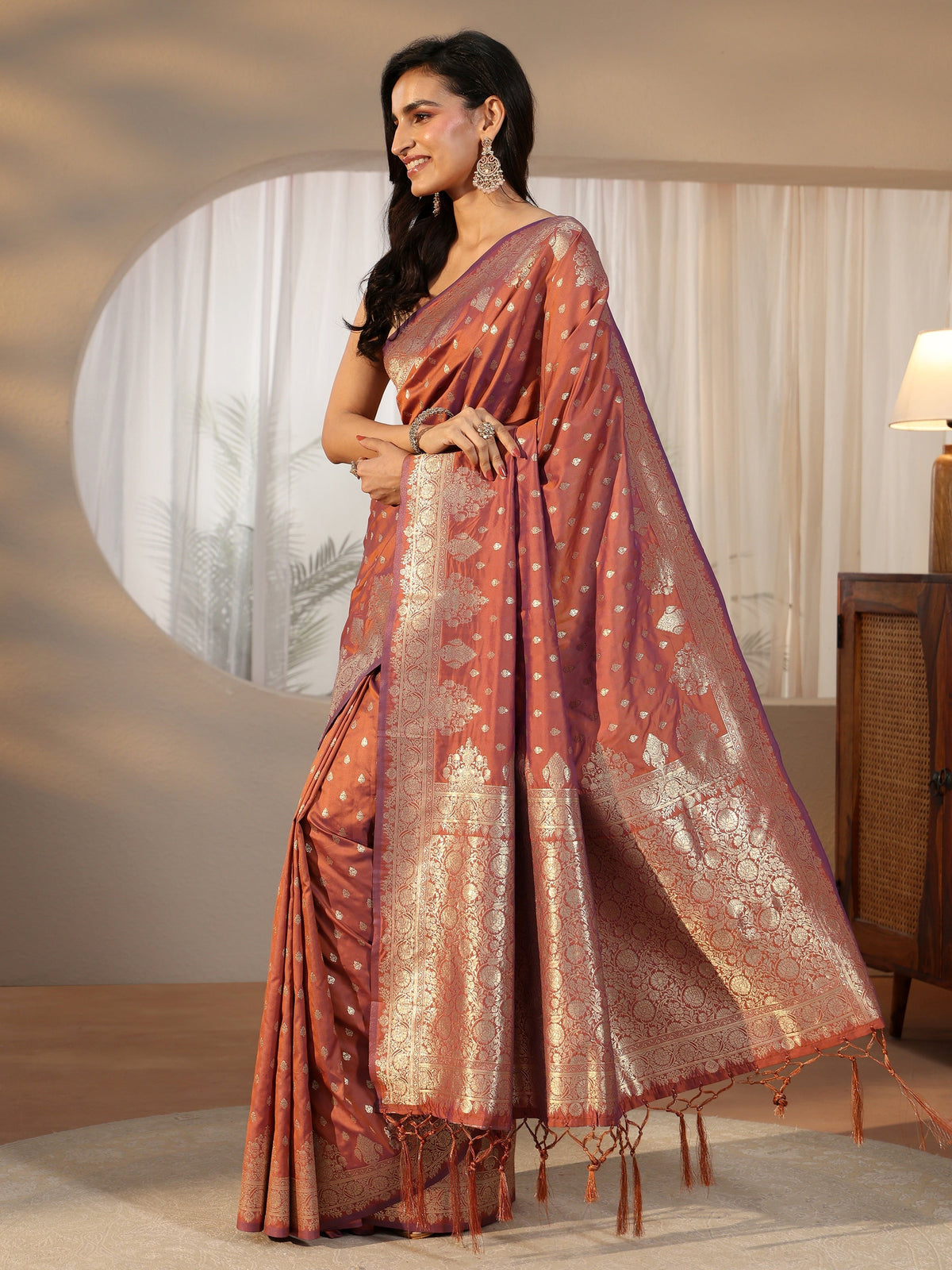 Anouk Rust Brown Banarasi Silk Blend Saree