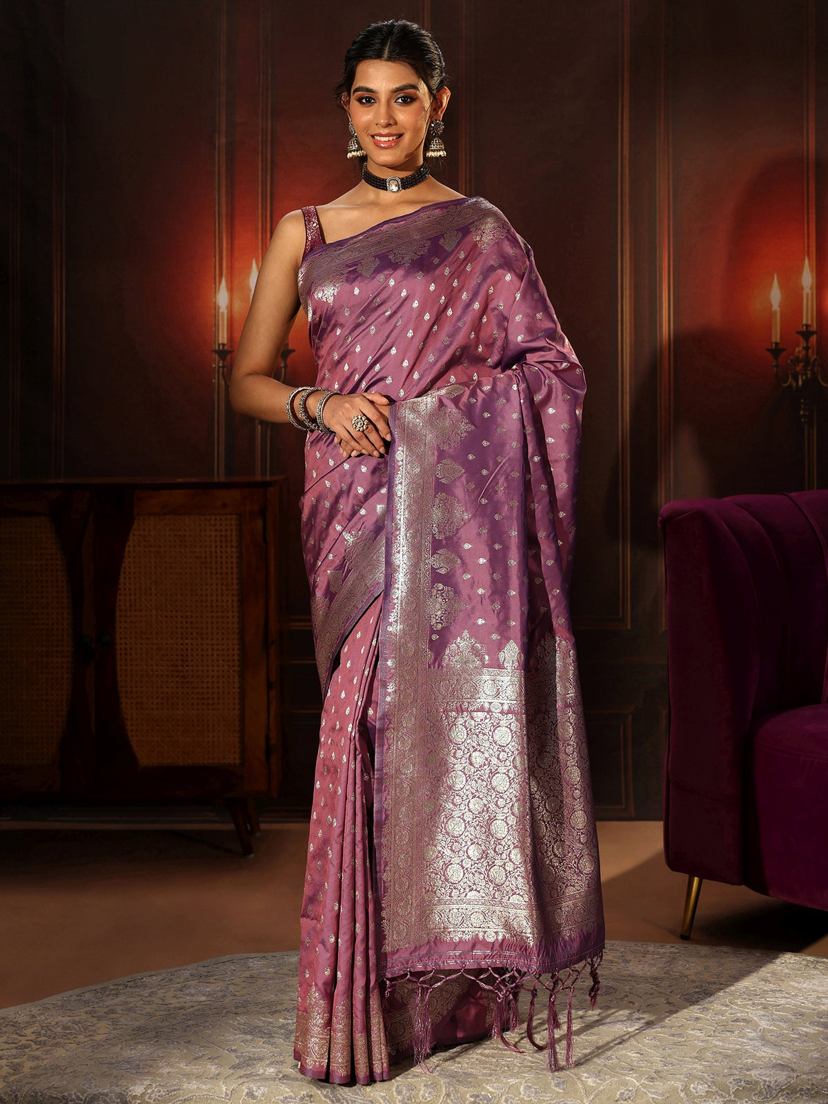 Anouk Lavender Banarasi Silk Blend Saree