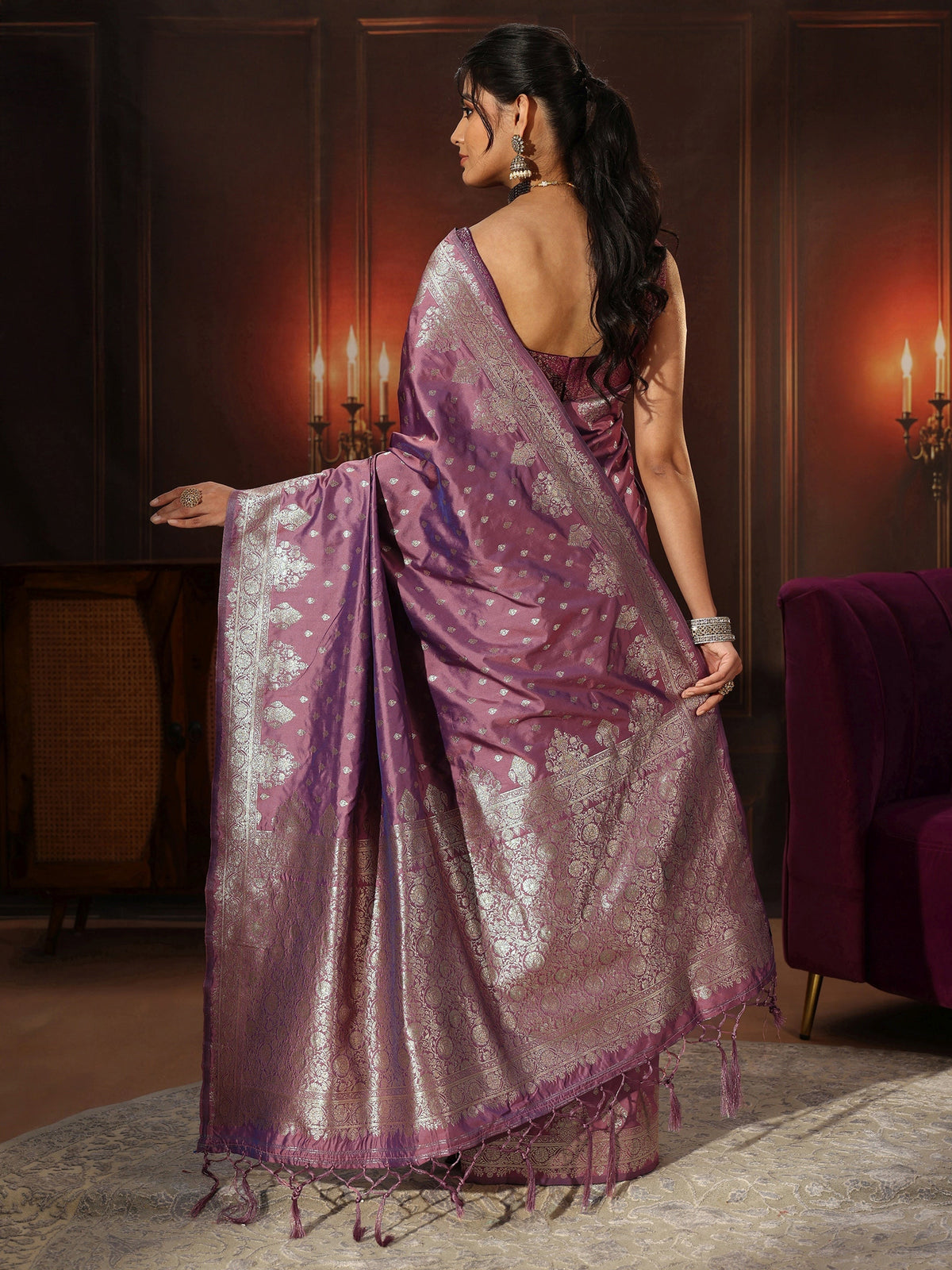 Anouk Lavender Banarasi Silk Blend Saree