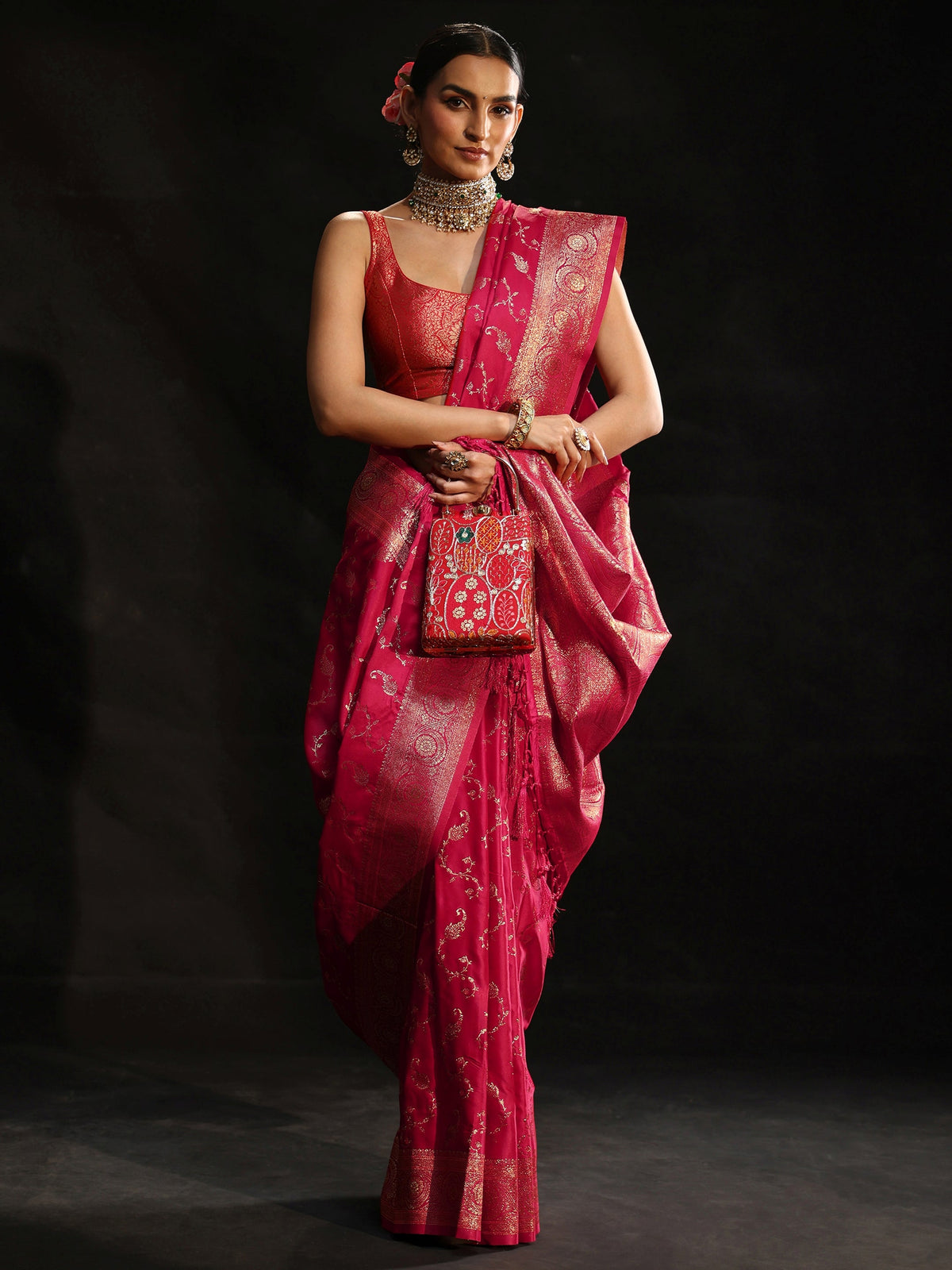 Anouk Rani Pink Banarasi Silk Blend Saree