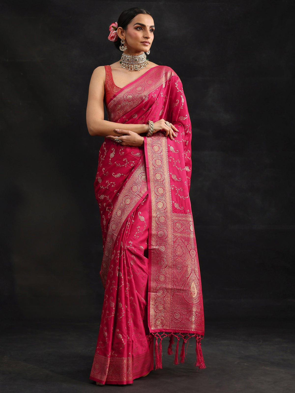 Anouk Rani Pink Banarasi Silk Blend Saree
