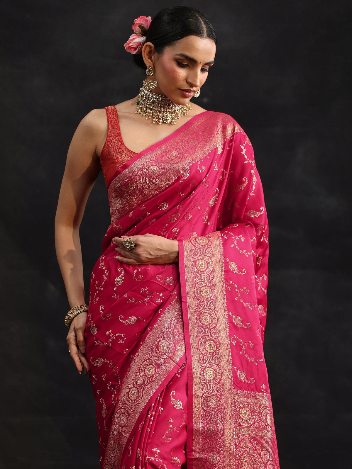 Anouk Rani Pink Banarasi Silk Blend Saree