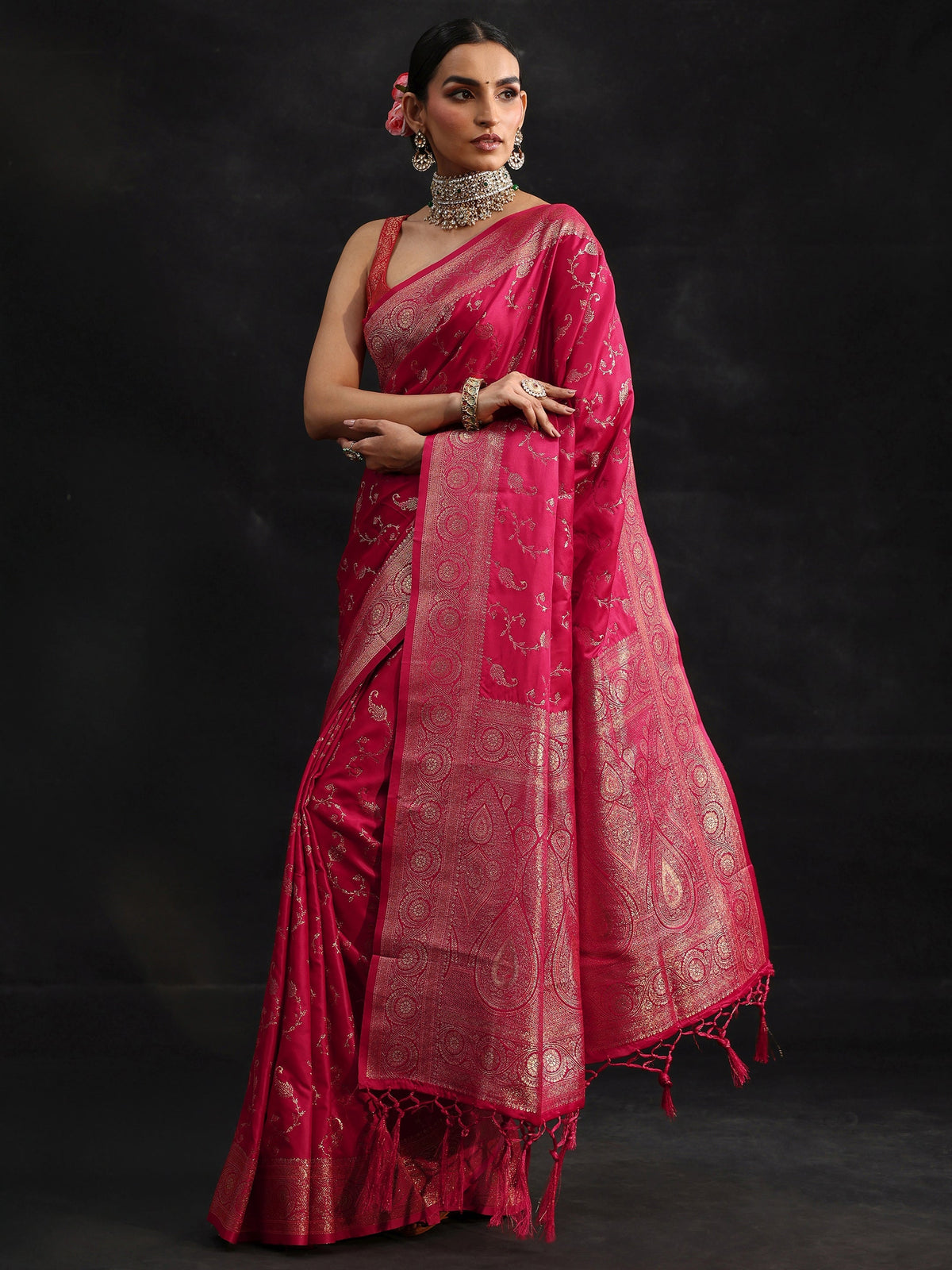 Anouk Rani Pink Banarasi Silk Blend Saree