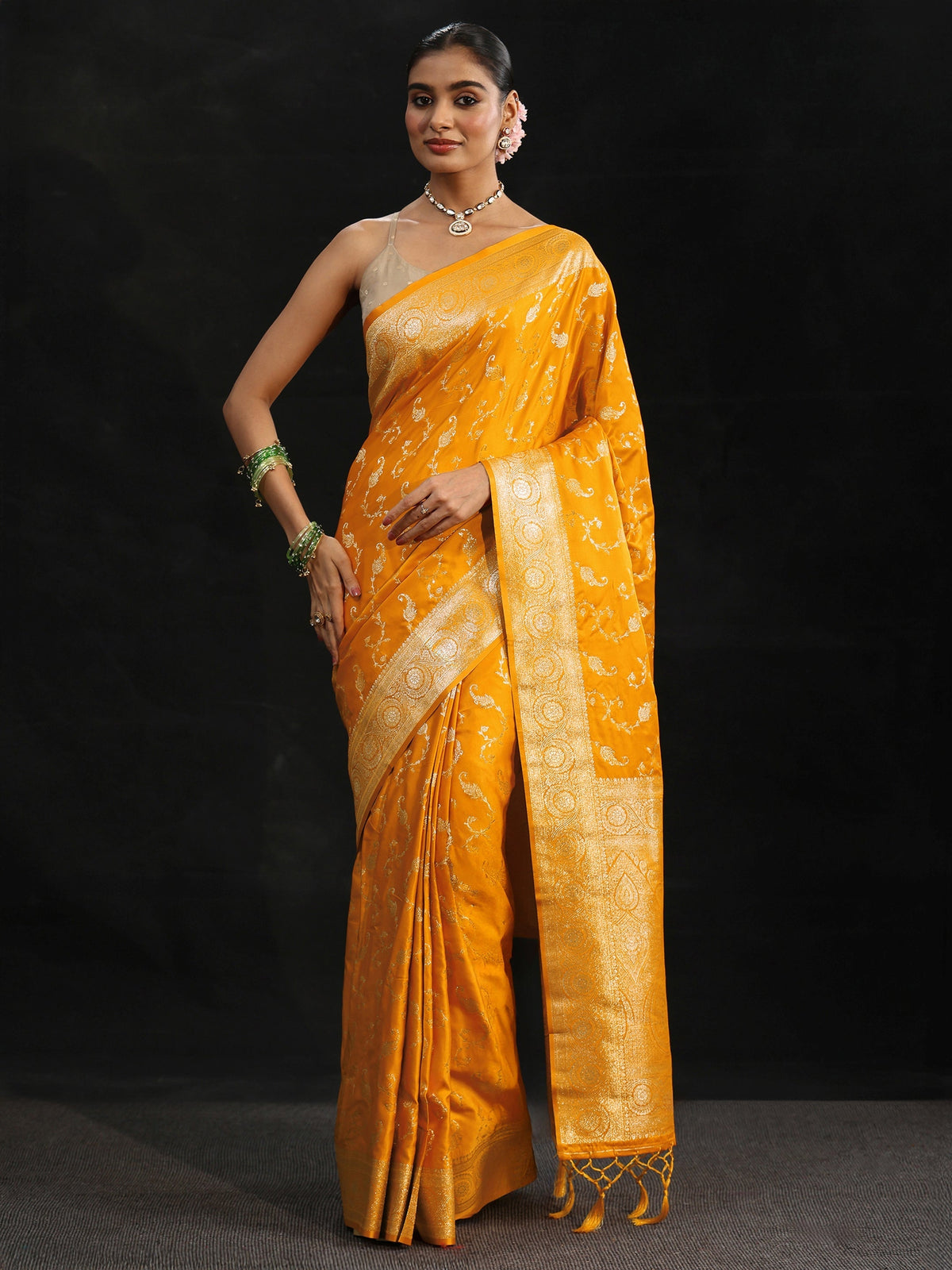 Anouk Mustard Banarasi Silk Blend Saree