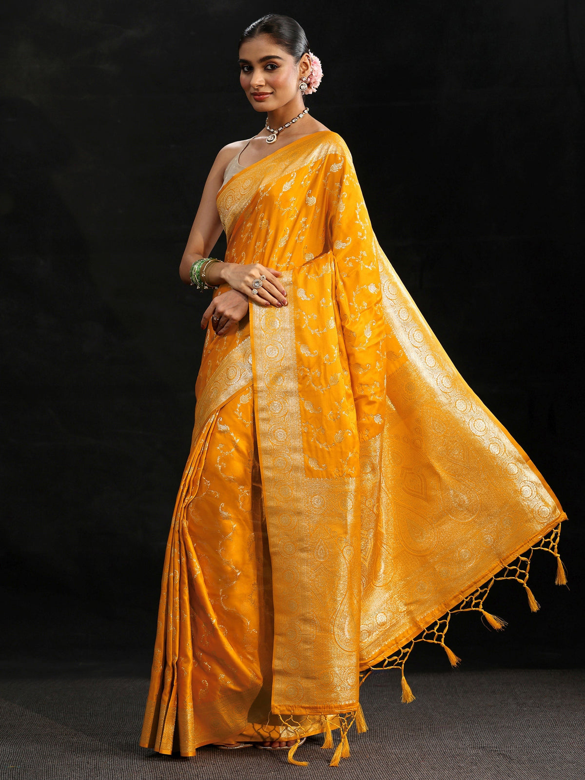 Anouk Mustard Banarasi Silk Blend Saree