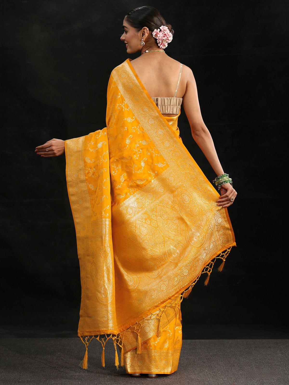 Anouk Mustard Banarasi Silk Blend Saree