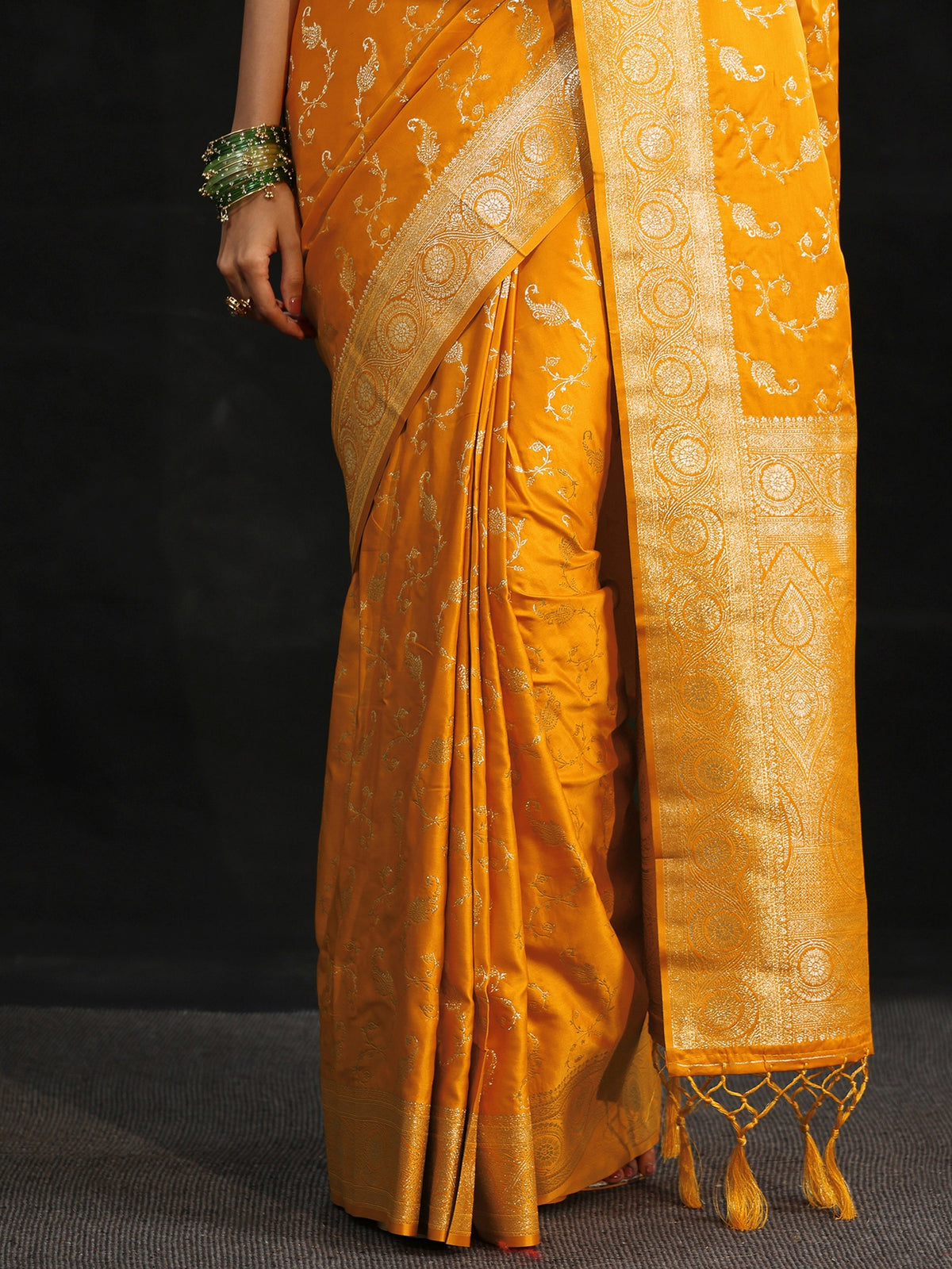 Anouk Mustard Banarasi Silk Blend Saree