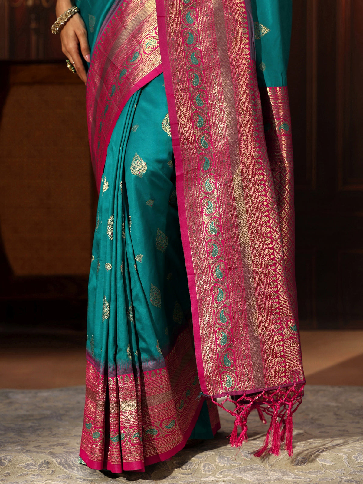 Anouk Teal Green Banarasi Silk Blend Saree