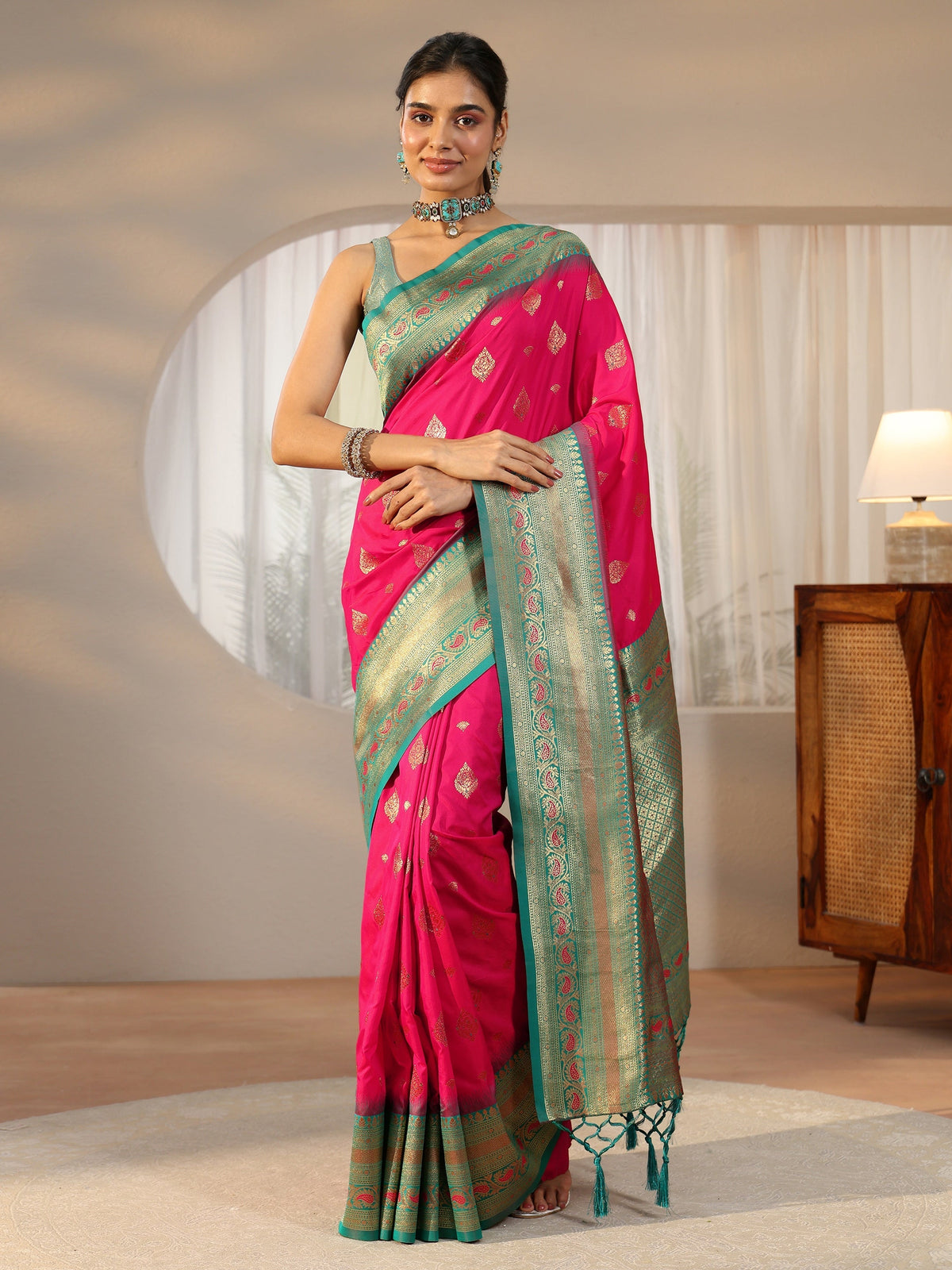 Anouk Rani Pink Banarasi Silk Blend Saree