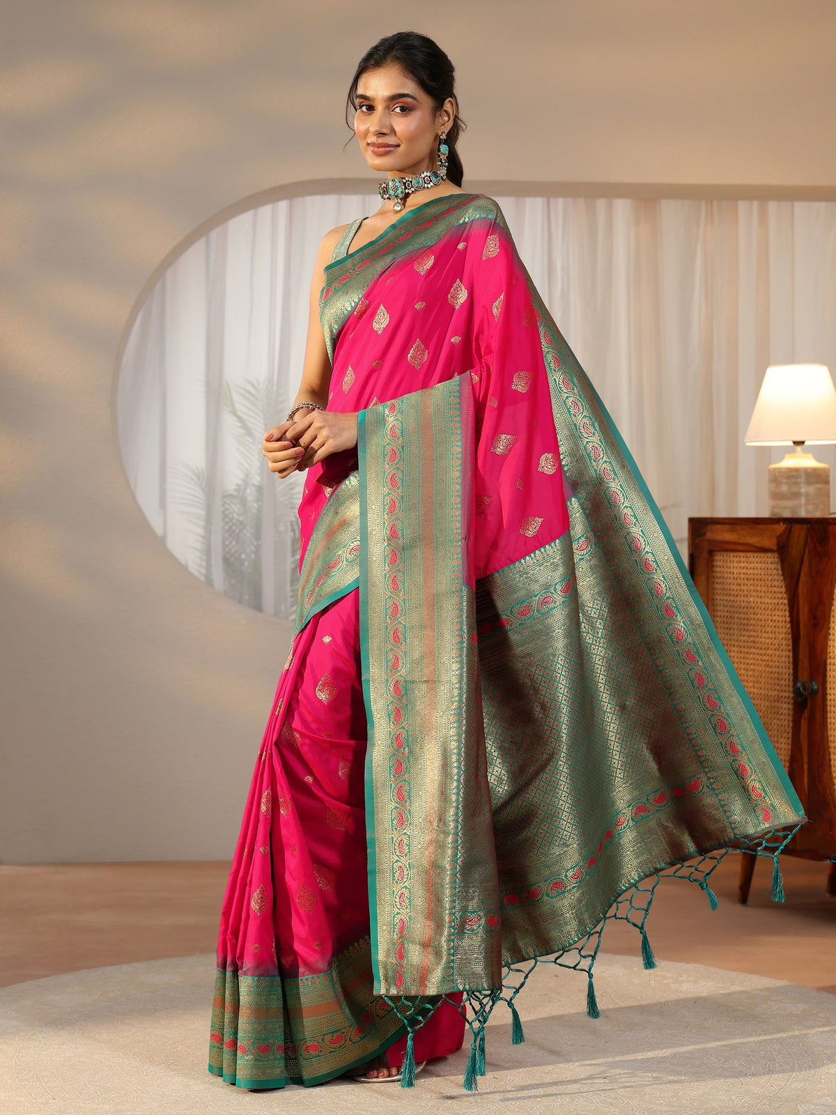 Anouk Rani Pink Banarasi Silk Blend Saree