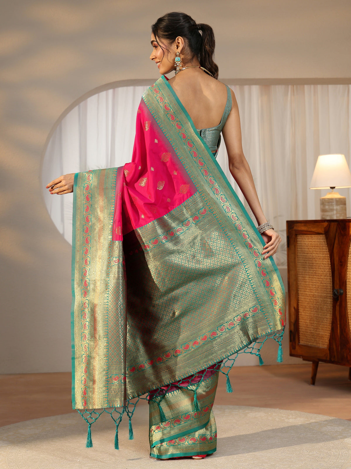 Anouk Rani Pink Banarasi Silk Blend Saree