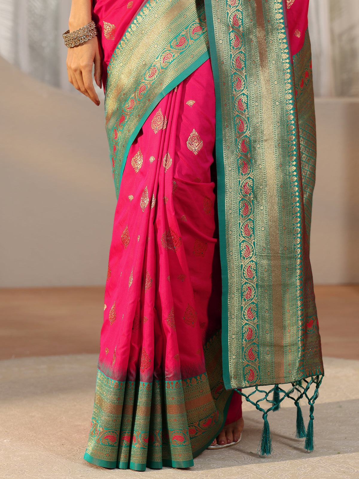 Anouk Rani Pink Banarasi Silk Blend Saree