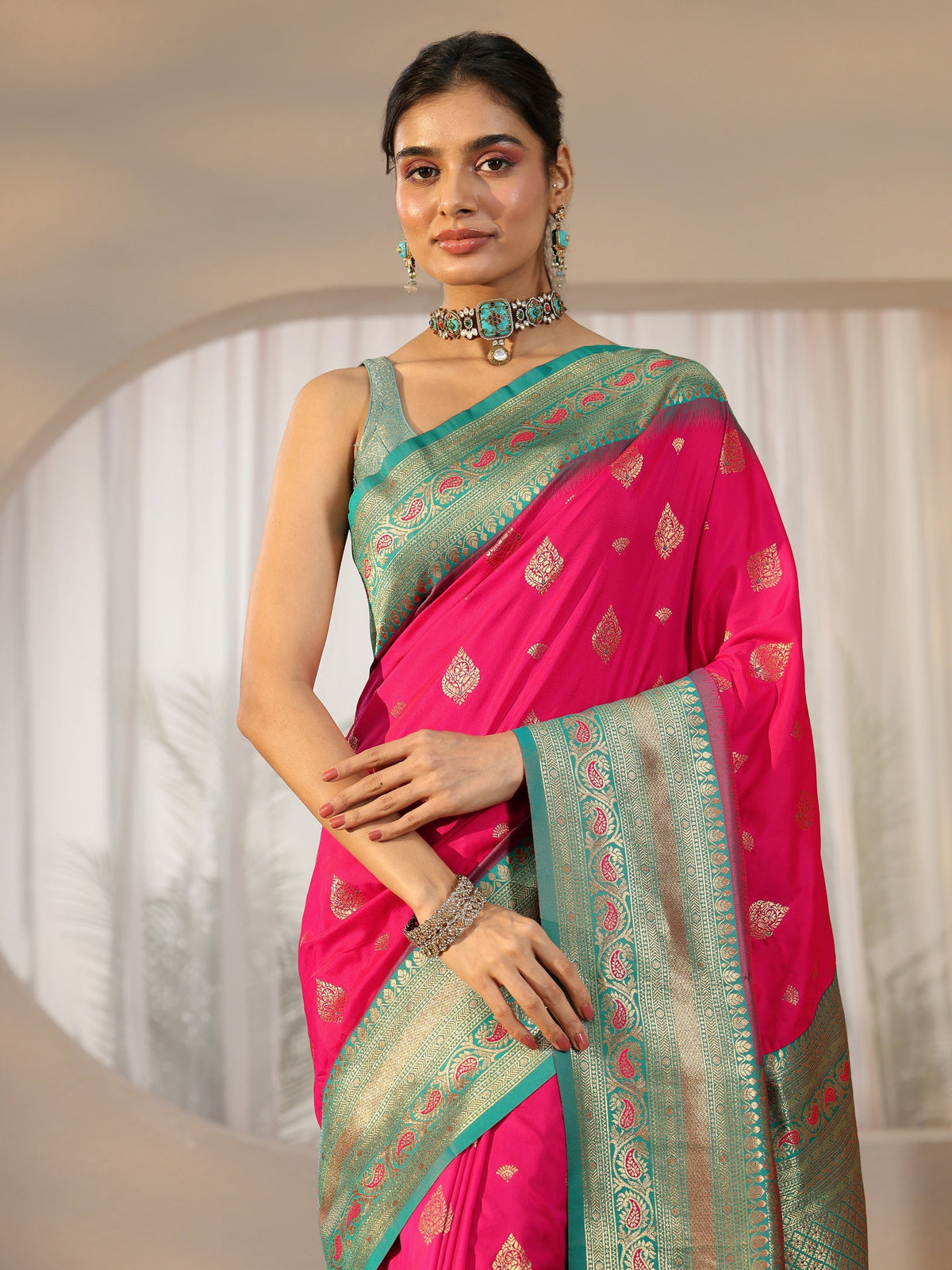 Anouk Rani Pink Banarasi Silk Blend Saree