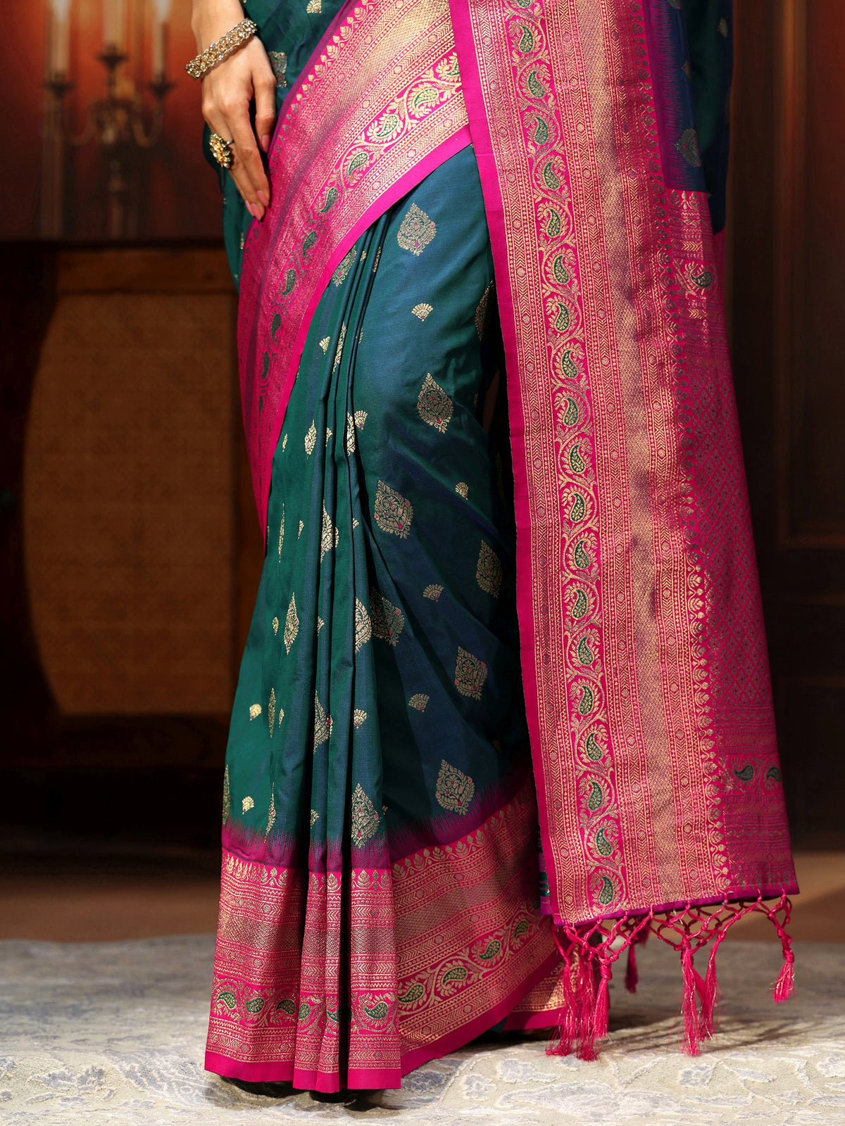 Anouk Navy Blue Banarasi Silk Blend Saree