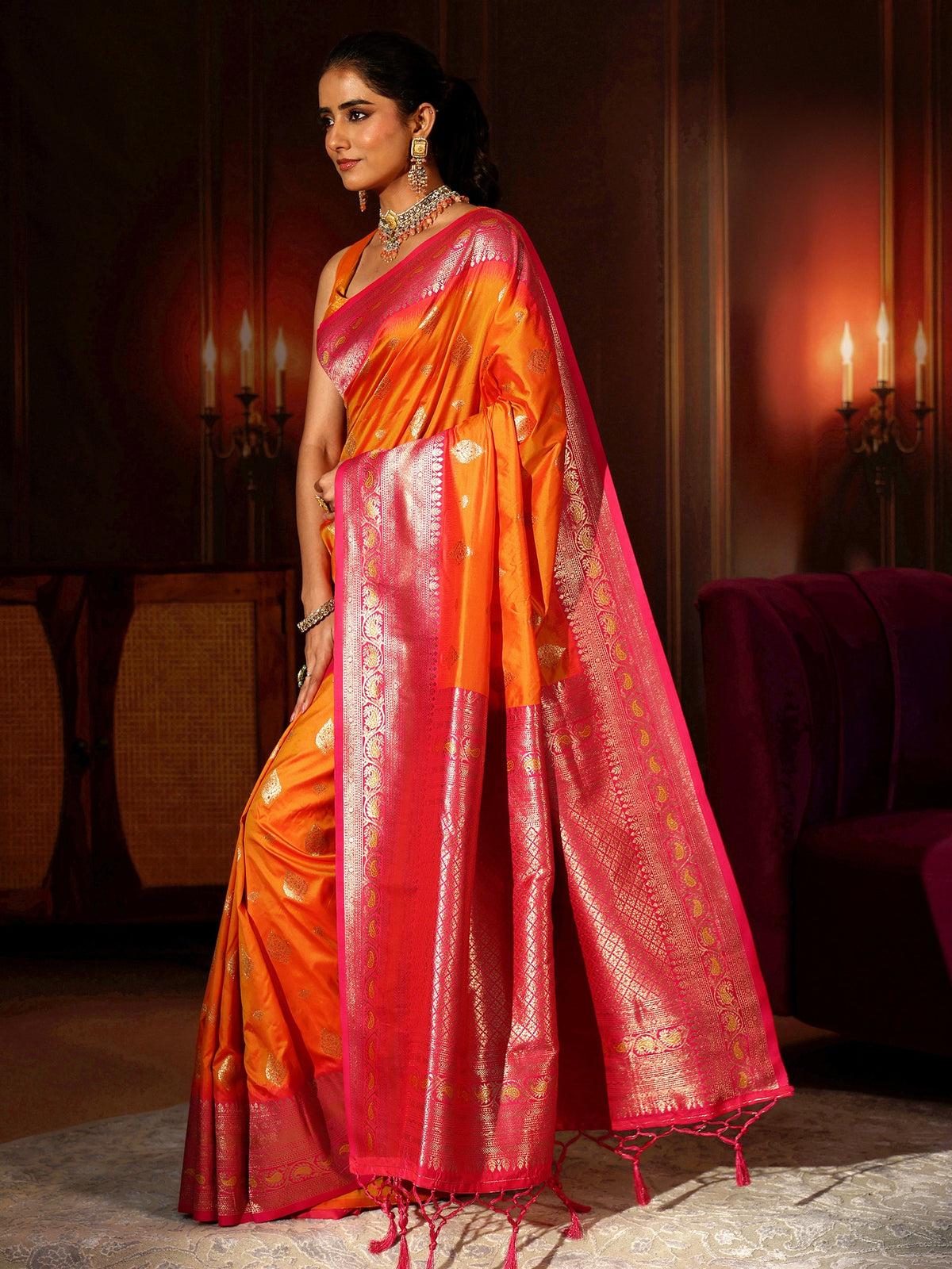 Anouk Mustard Banarasi Silk Blend Saree