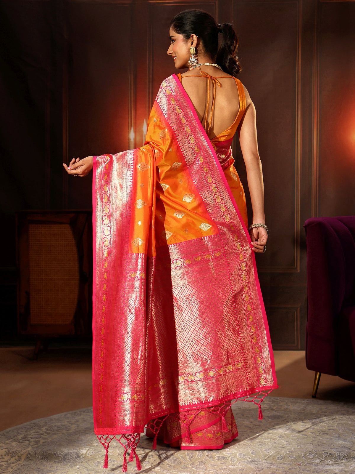 Anouk Mustard Banarasi Silk Blend Saree