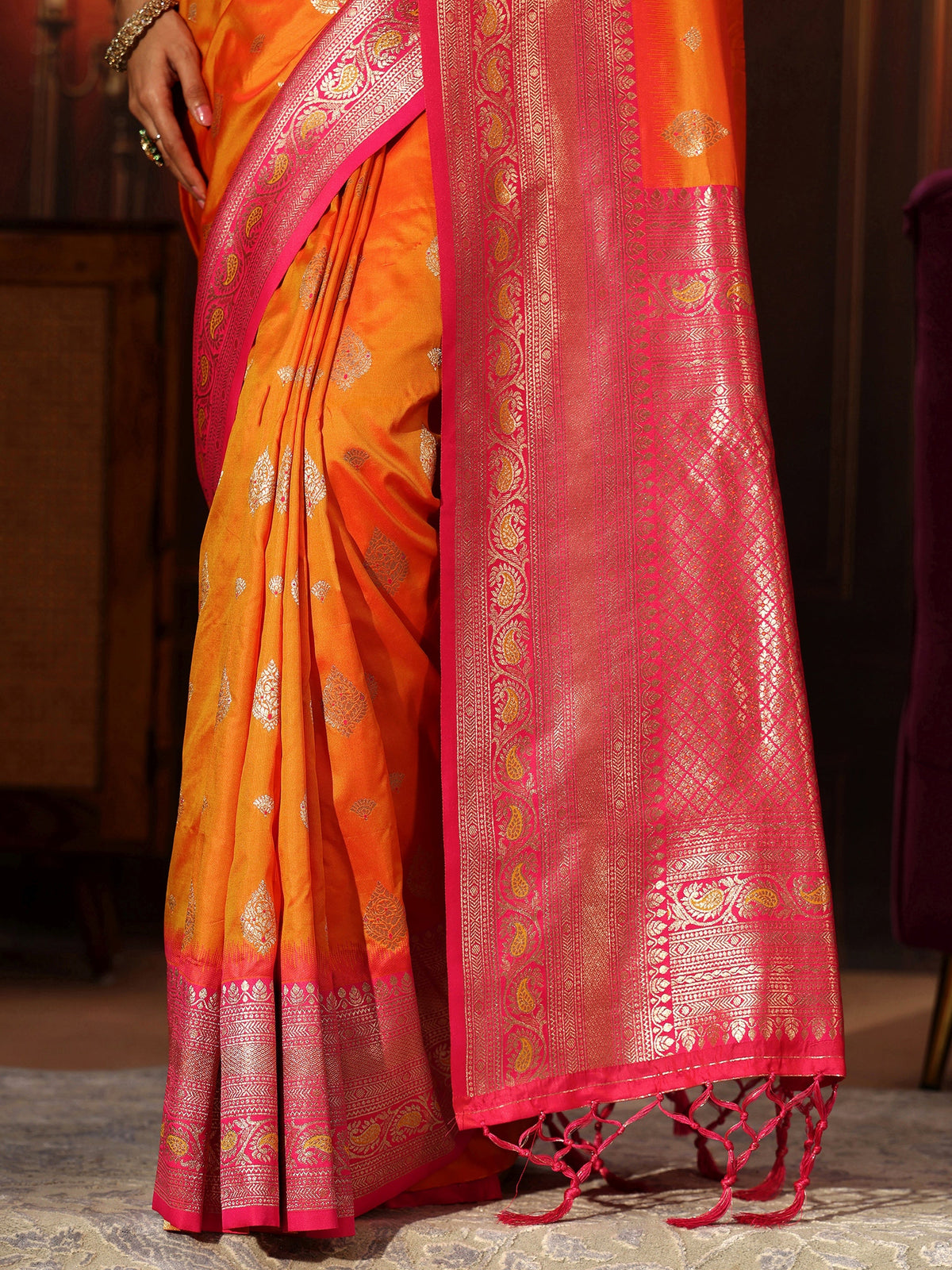 Anouk Mustard Banarasi Silk Blend Saree