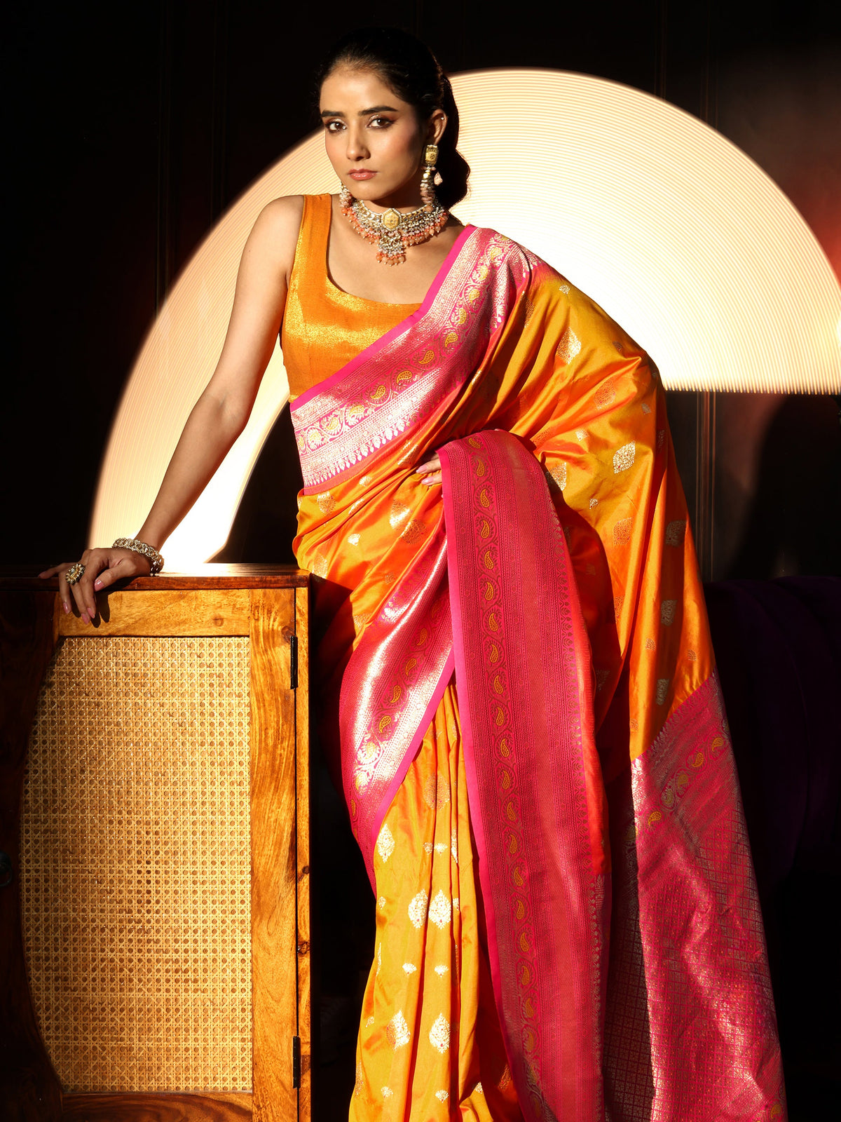 Anouk Mustard Banarasi Silk Blend Saree