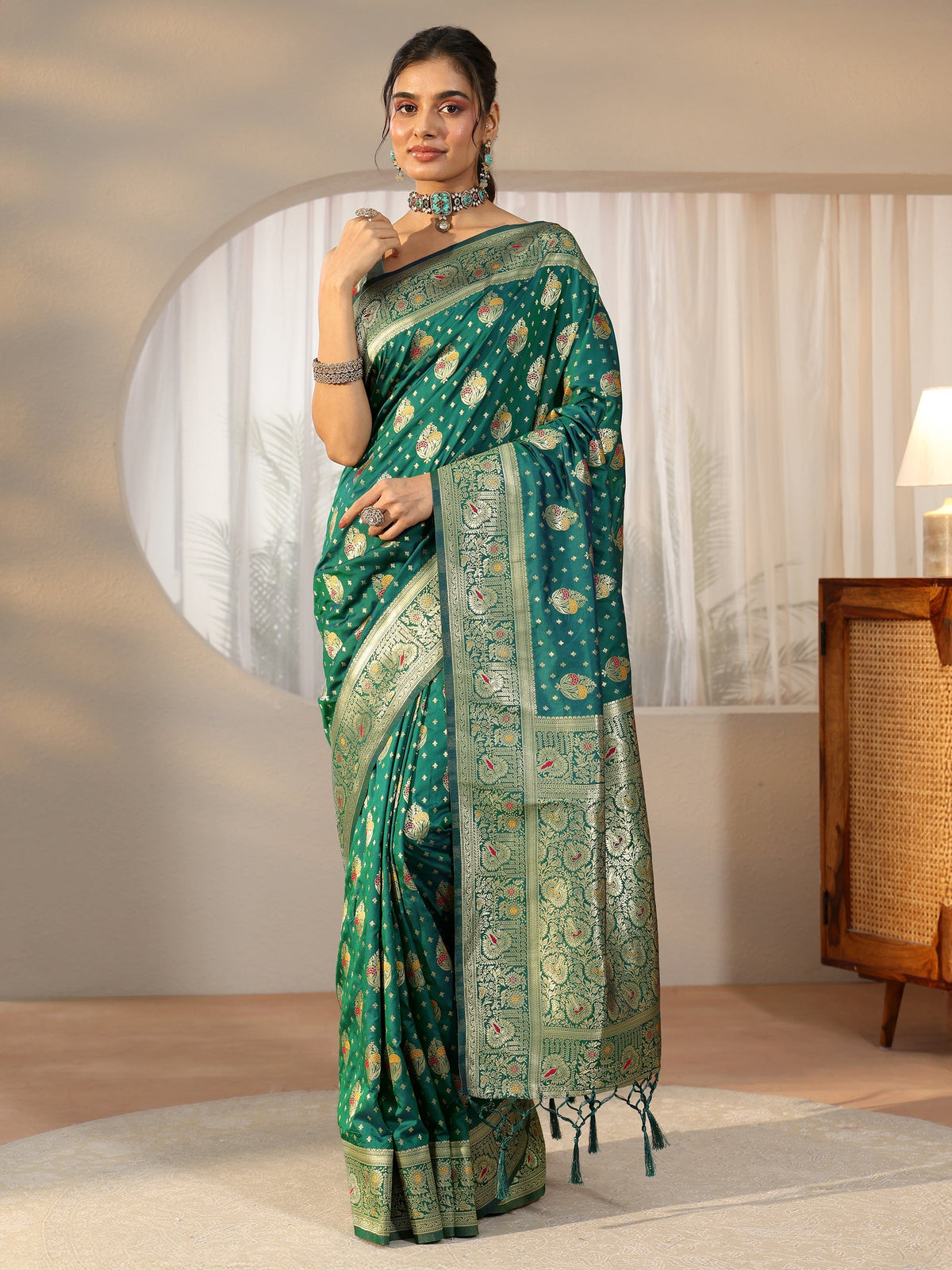 Anouk Teal Green Banarasi Silk Blend Saree