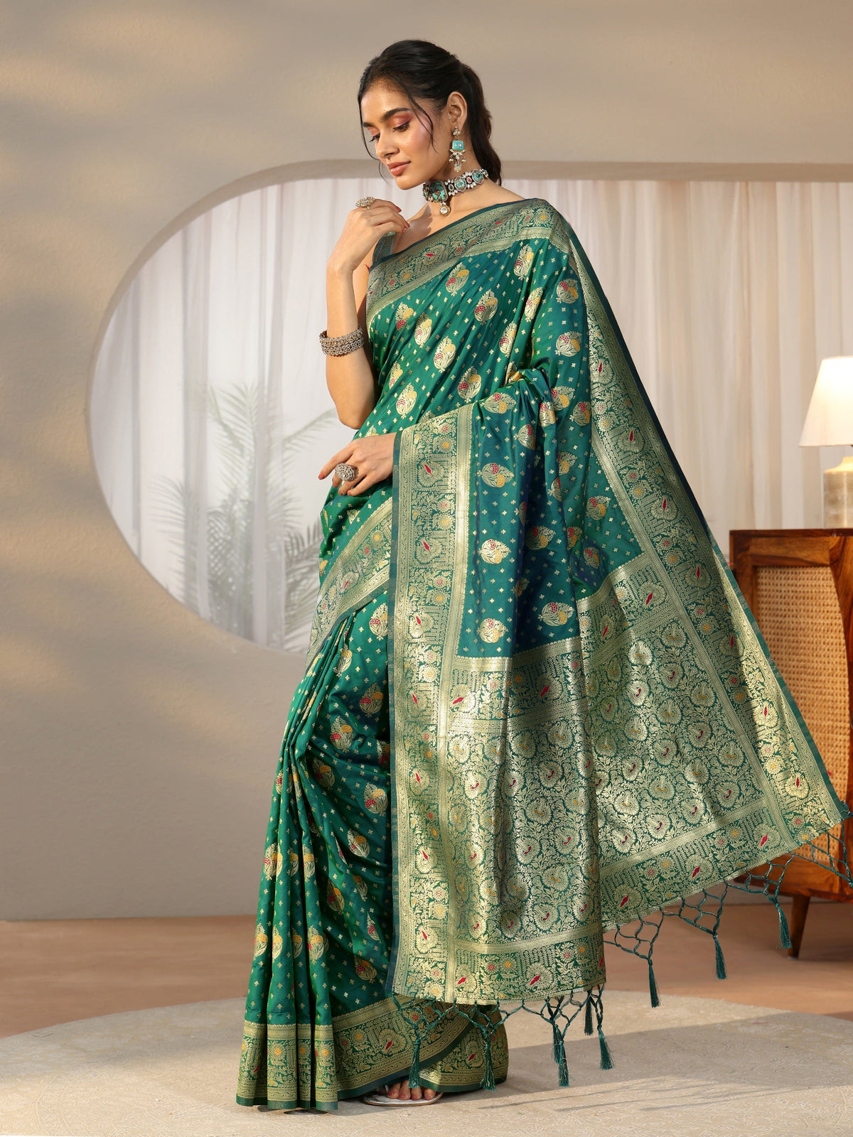 Anouk Teal Green Banarasi Silk Blend Saree