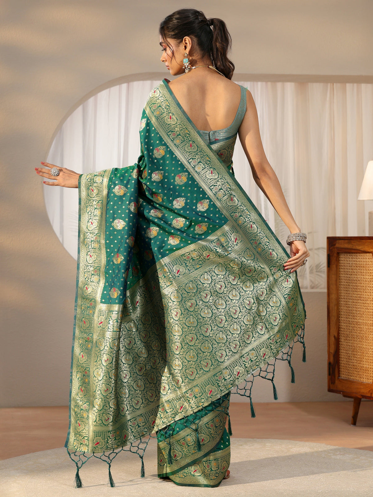 Anouk Teal Green Banarasi Silk Blend Saree