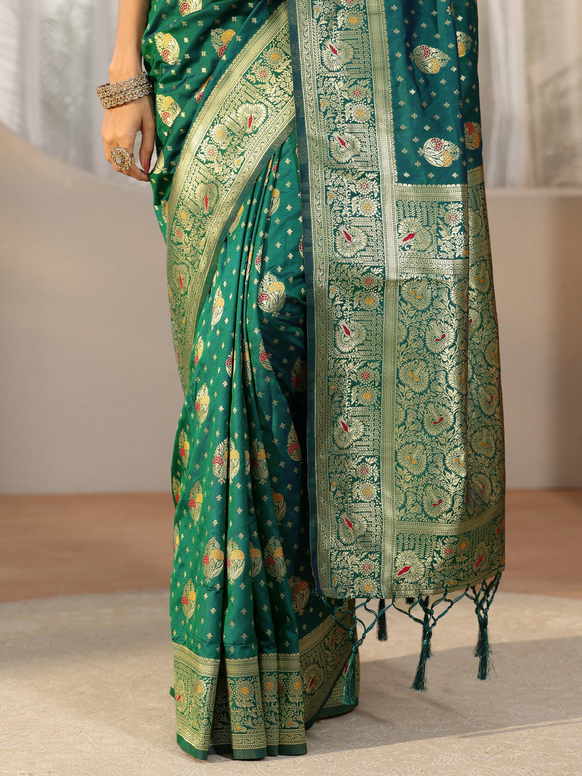 Anouk Teal Green Banarasi Silk Blend Saree