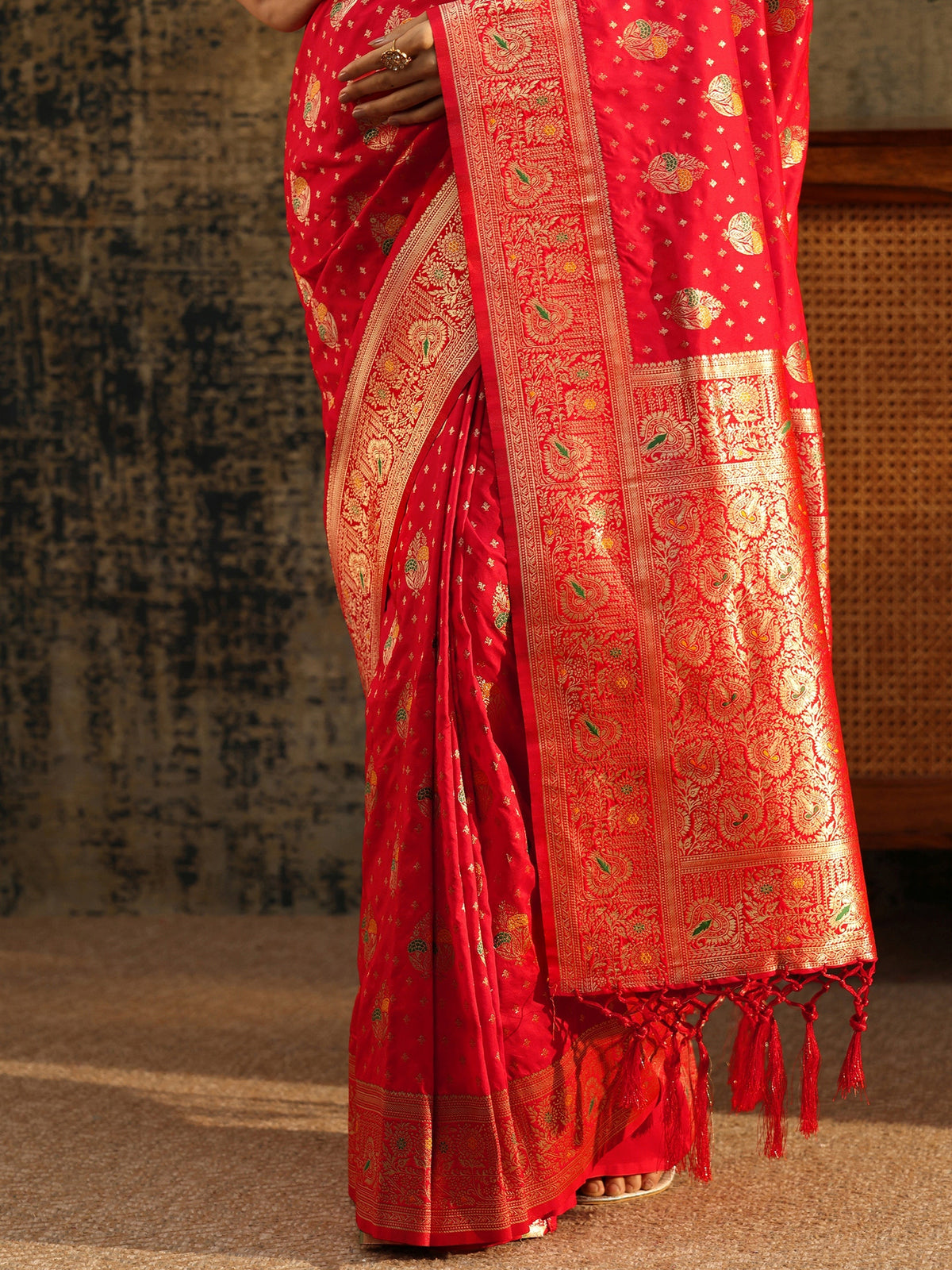 Anouk Vermilion Red Banarasi Silk Blend Saree