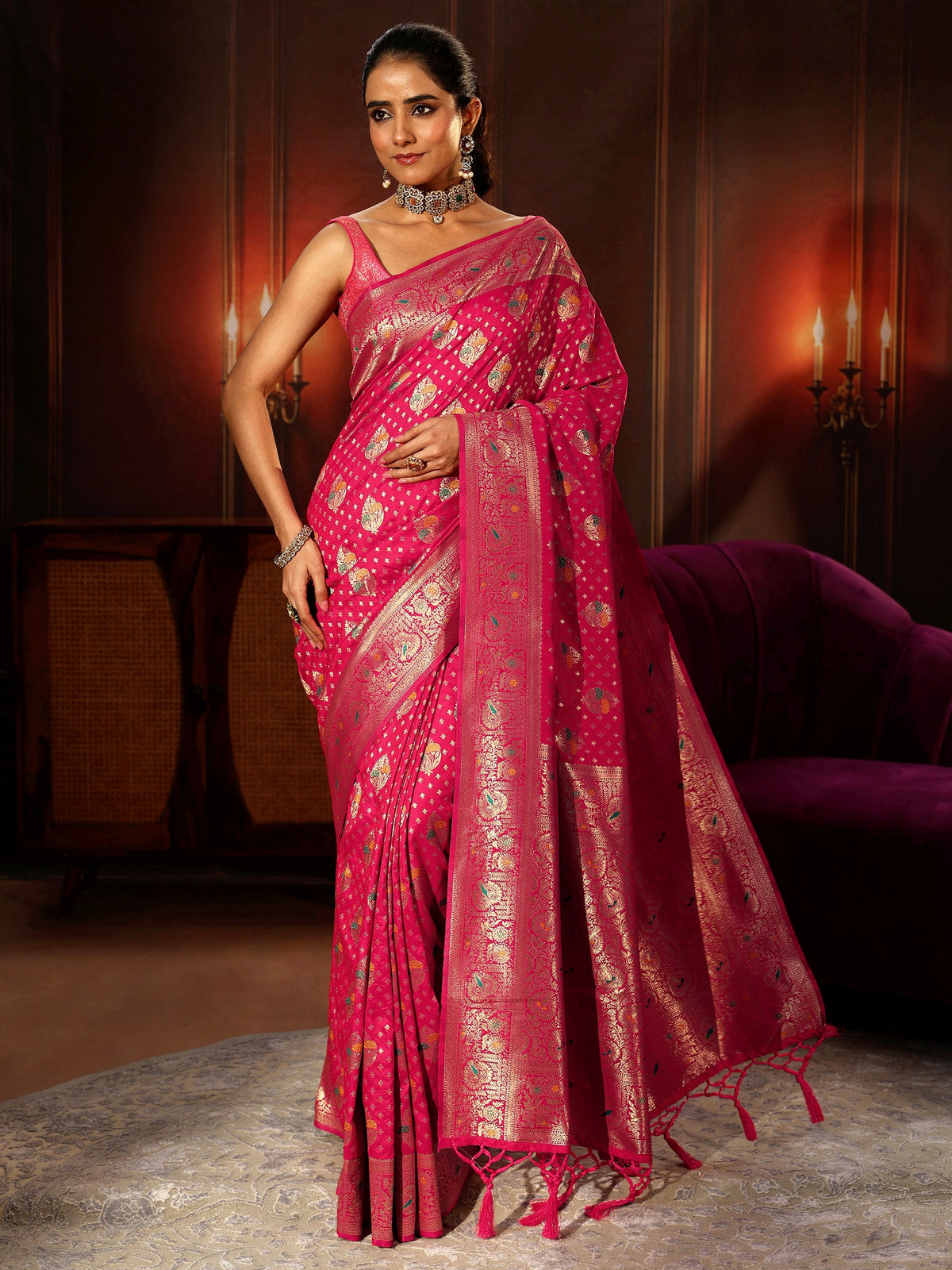 Anouk Rani Pink Banarasi Silk Blend Saree