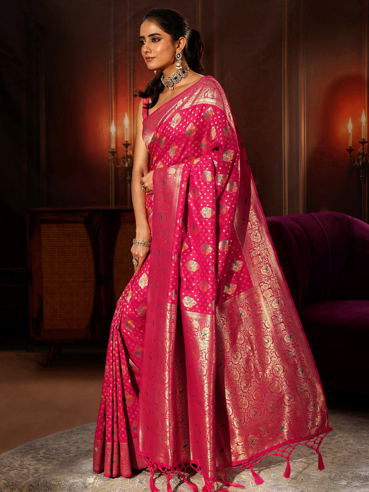 Anouk Rani Pink Banarasi Silk Blend Saree
