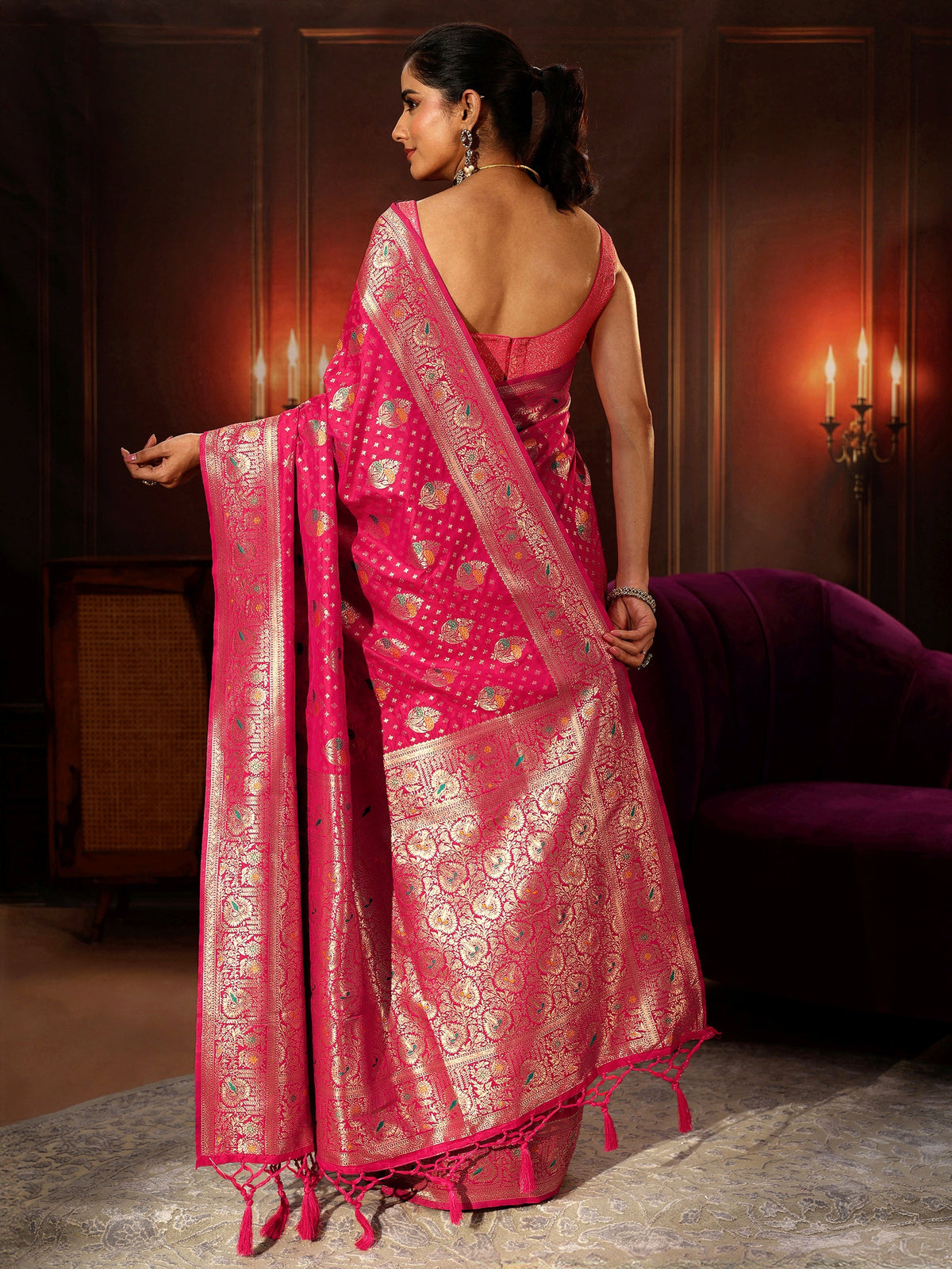 Anouk Rani Pink Banarasi Silk Blend Saree